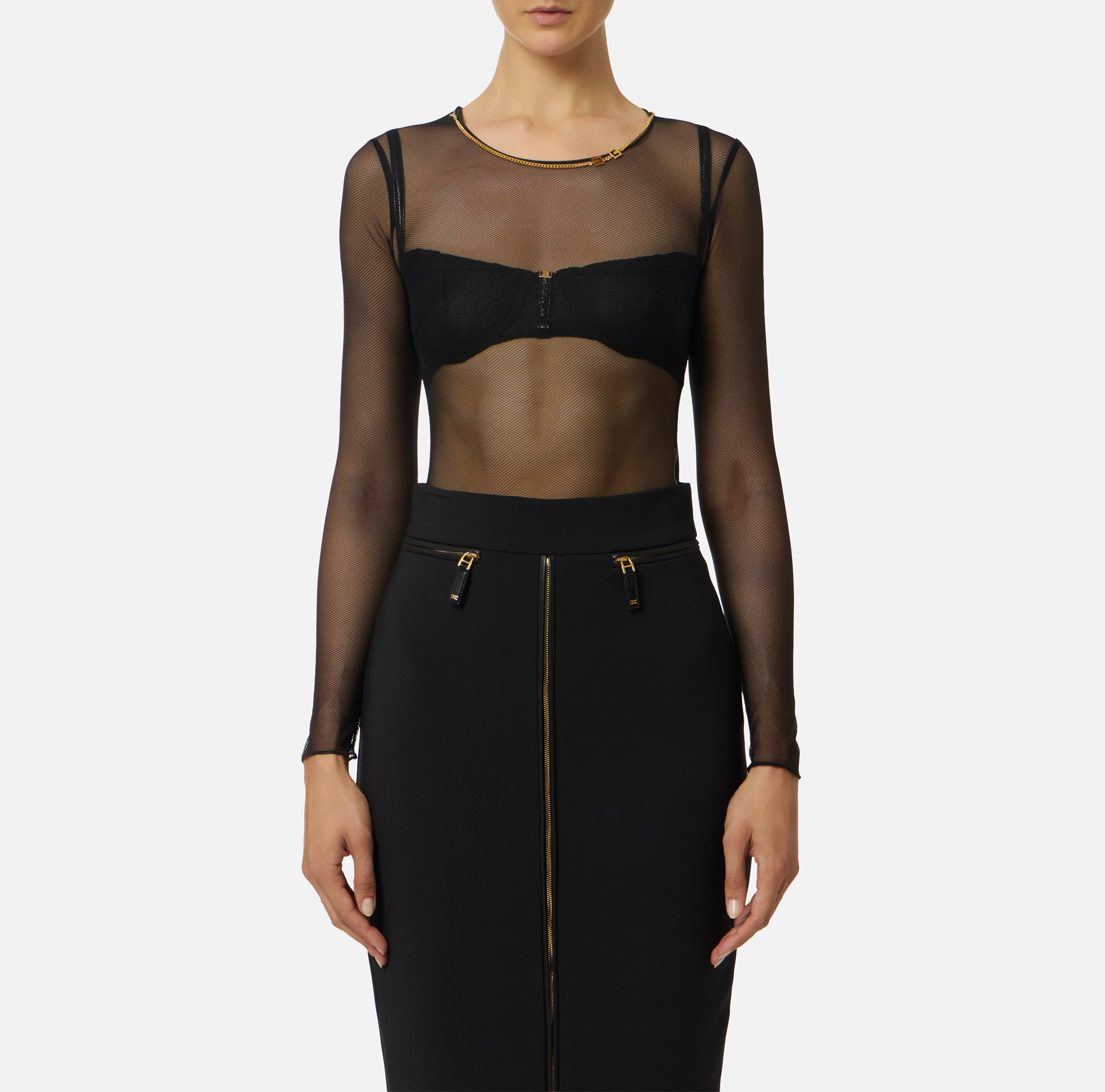 ELISABETTA FRANCHI Body Tulle Collana-Nero