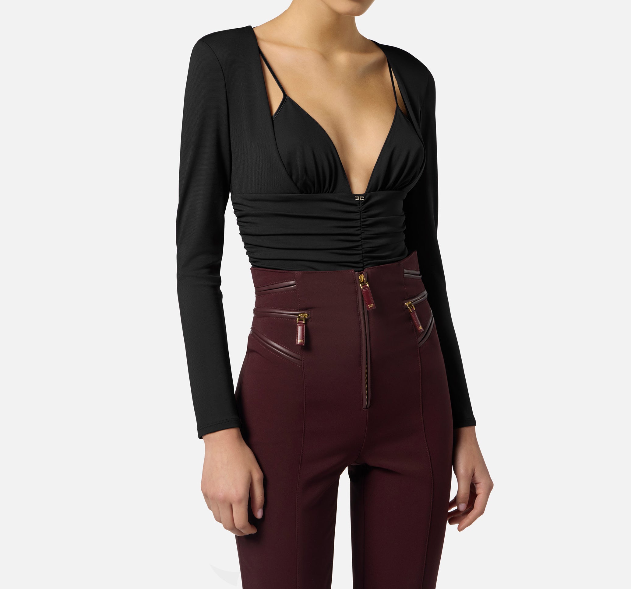 ELISABETTA FRANCHI Body Jersey Crêpe Viscosa-Nero