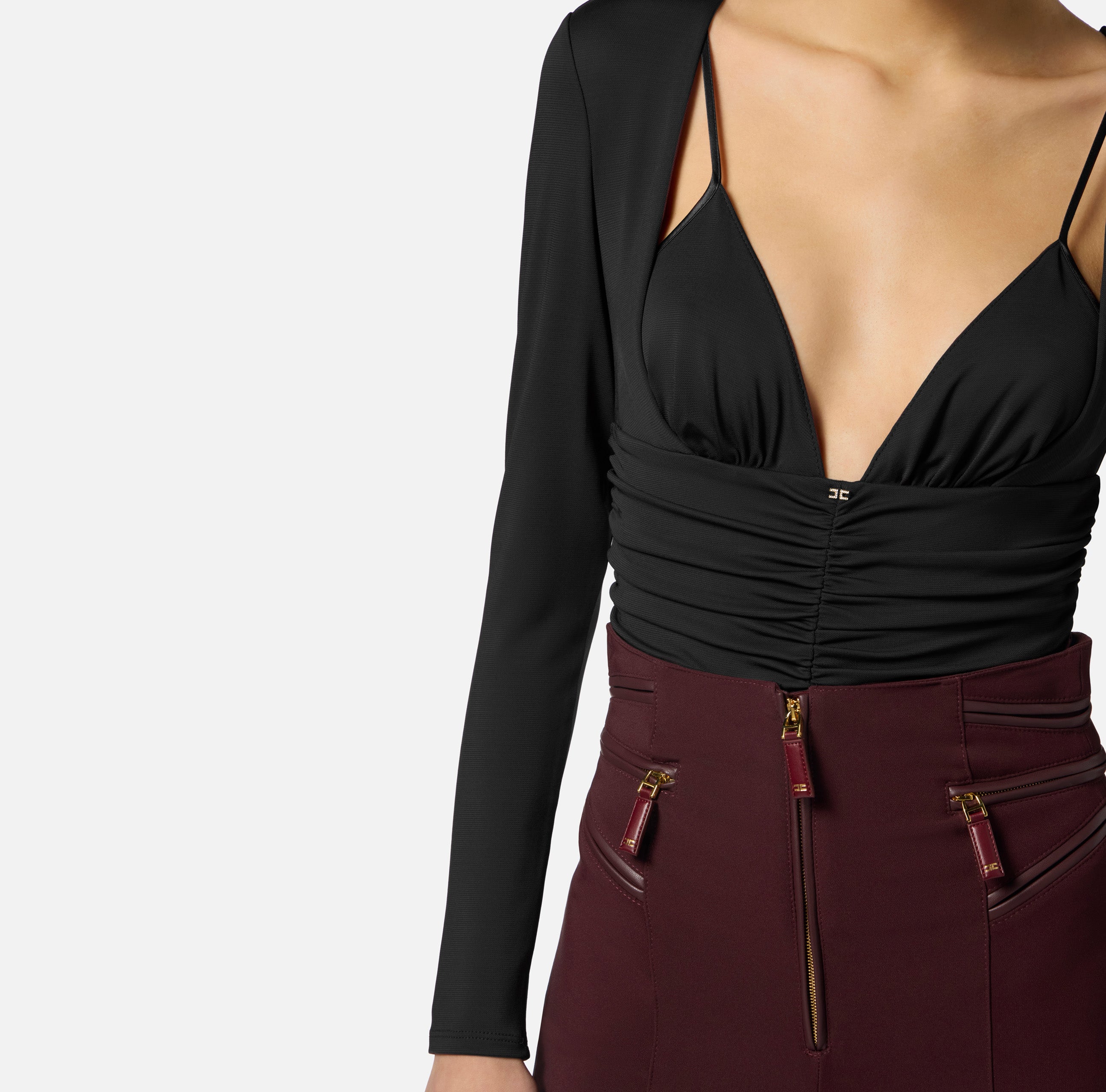 ELISABETTA FRANCHI Body Jersey Crêpe Viscosa-Nero