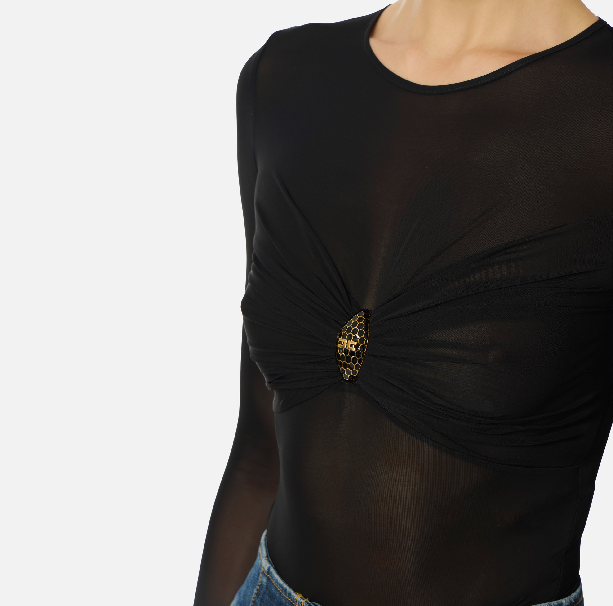 ELISABETTA FRANCHI Body Jersey Viscosa Gioiello-Nero