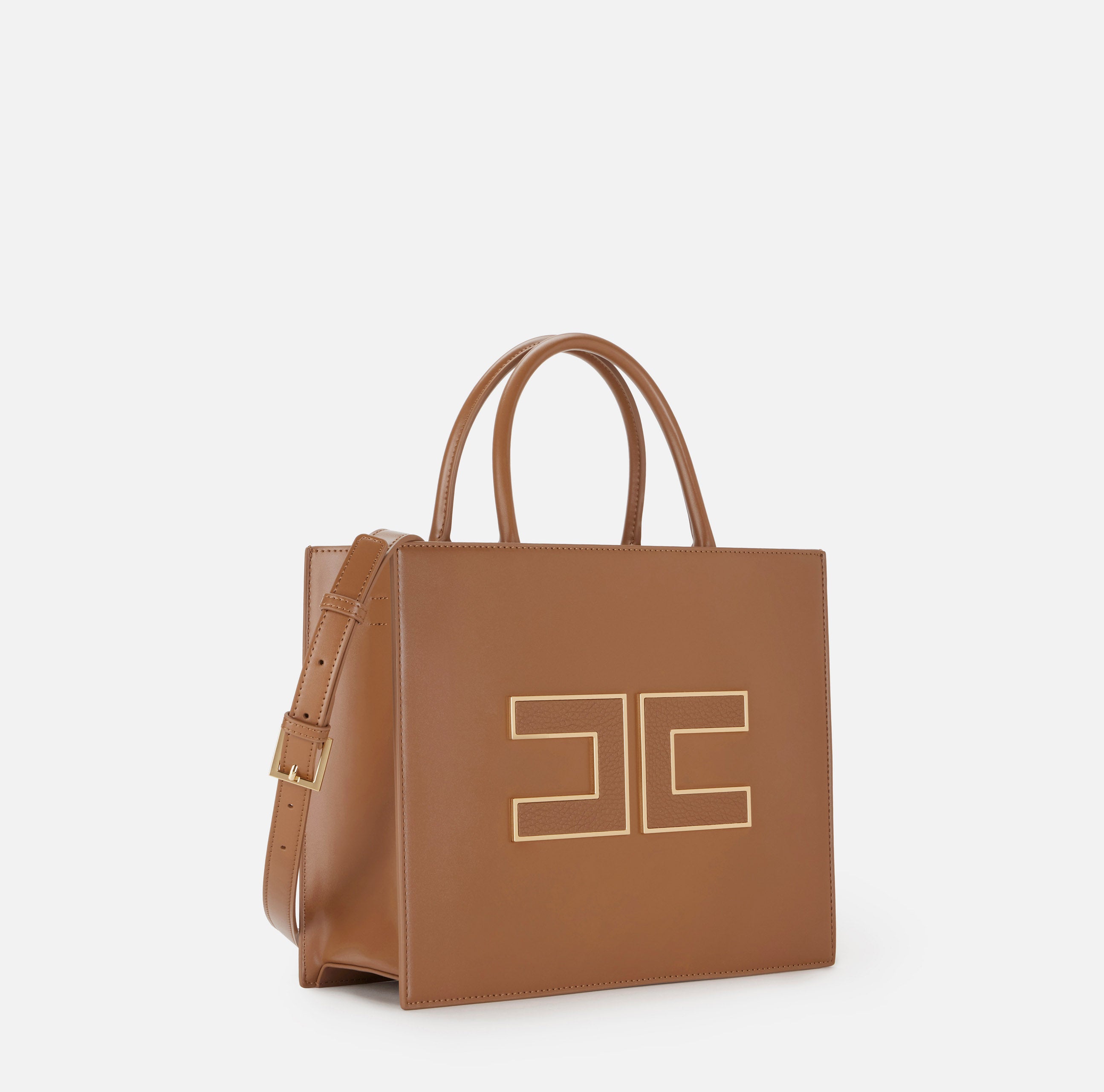 ELISABETTA FRANCHI Borsa Tote Grande Logo-Brown Sugar