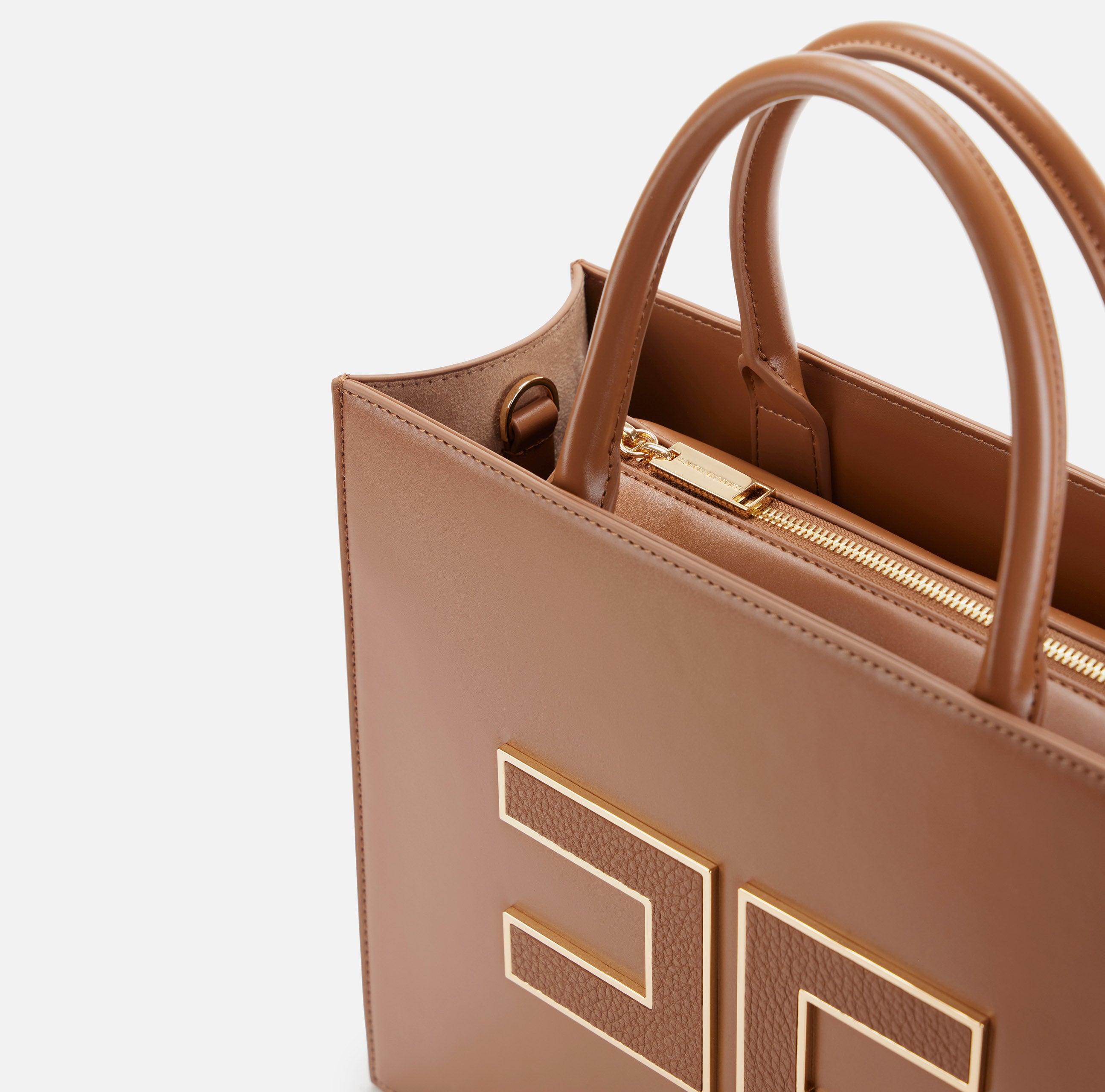 ELISABETTA FRANCHI Borsa Tote Grande Logo-Brown Sugar