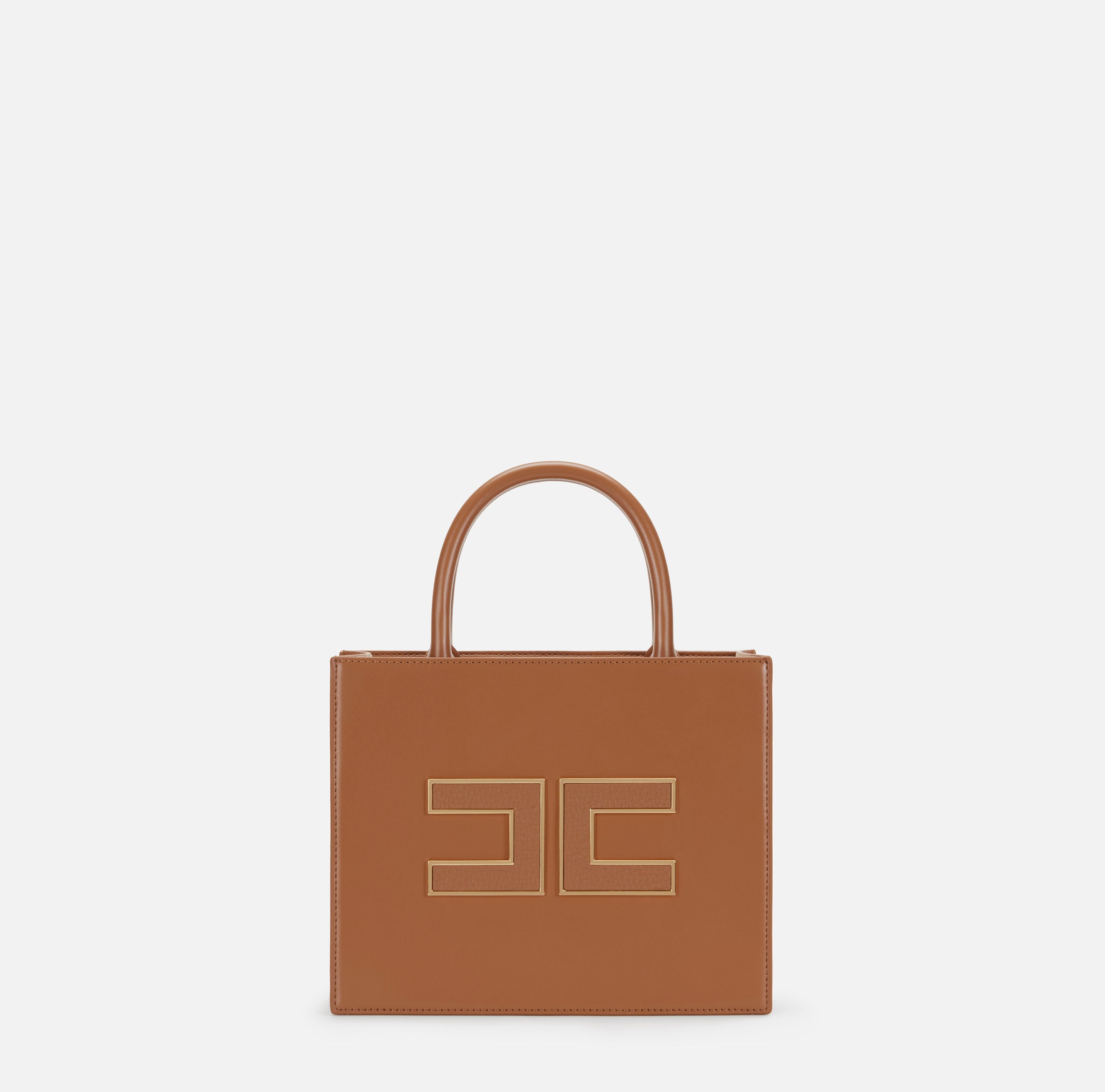 ELISABETTA FRANCHI Borsa Tote Piccola Logo-Brown Sugar
