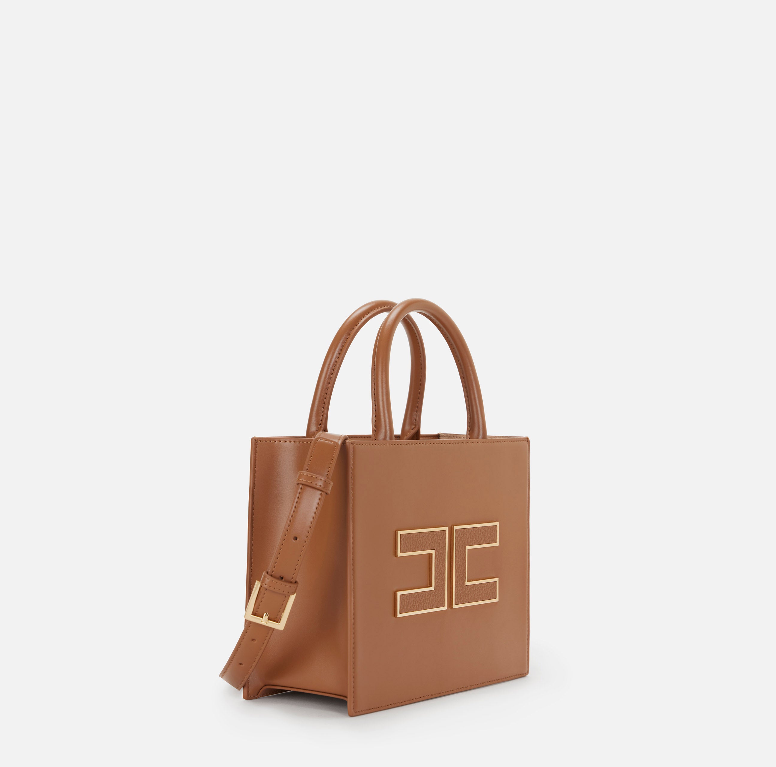 ELISABETTA FRANCHI Borsa Tote Piccola Logo-Brown Sugar