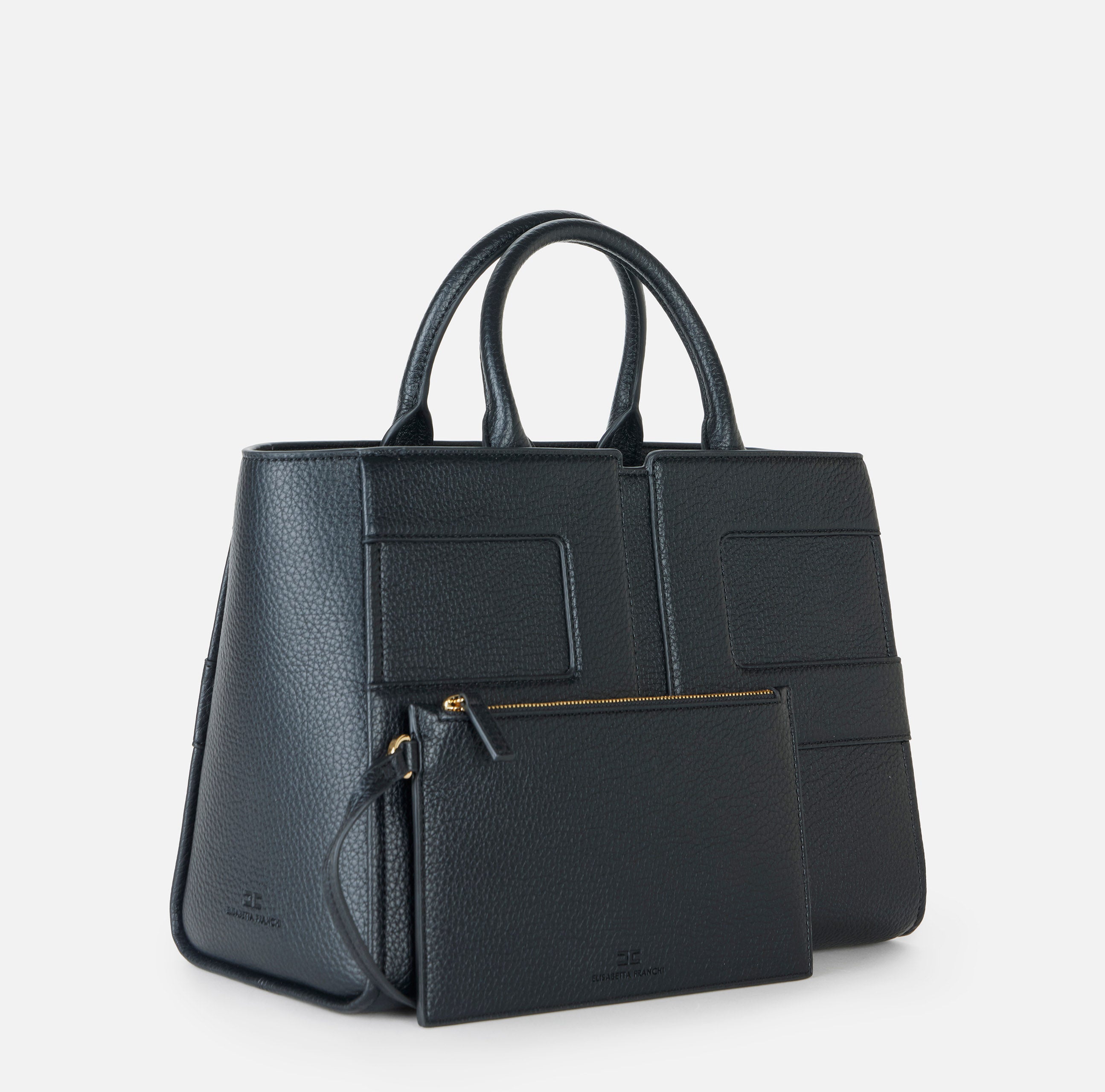 ELISABETTA FRANCHI Borsa Tote Grande Maxi Logo-Nero