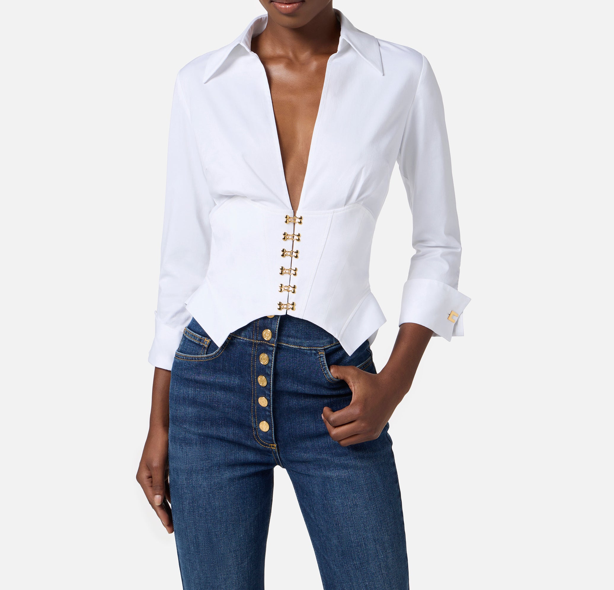 ELISABETTA FRANCHI Camicia Cotone Ganci-Bianco