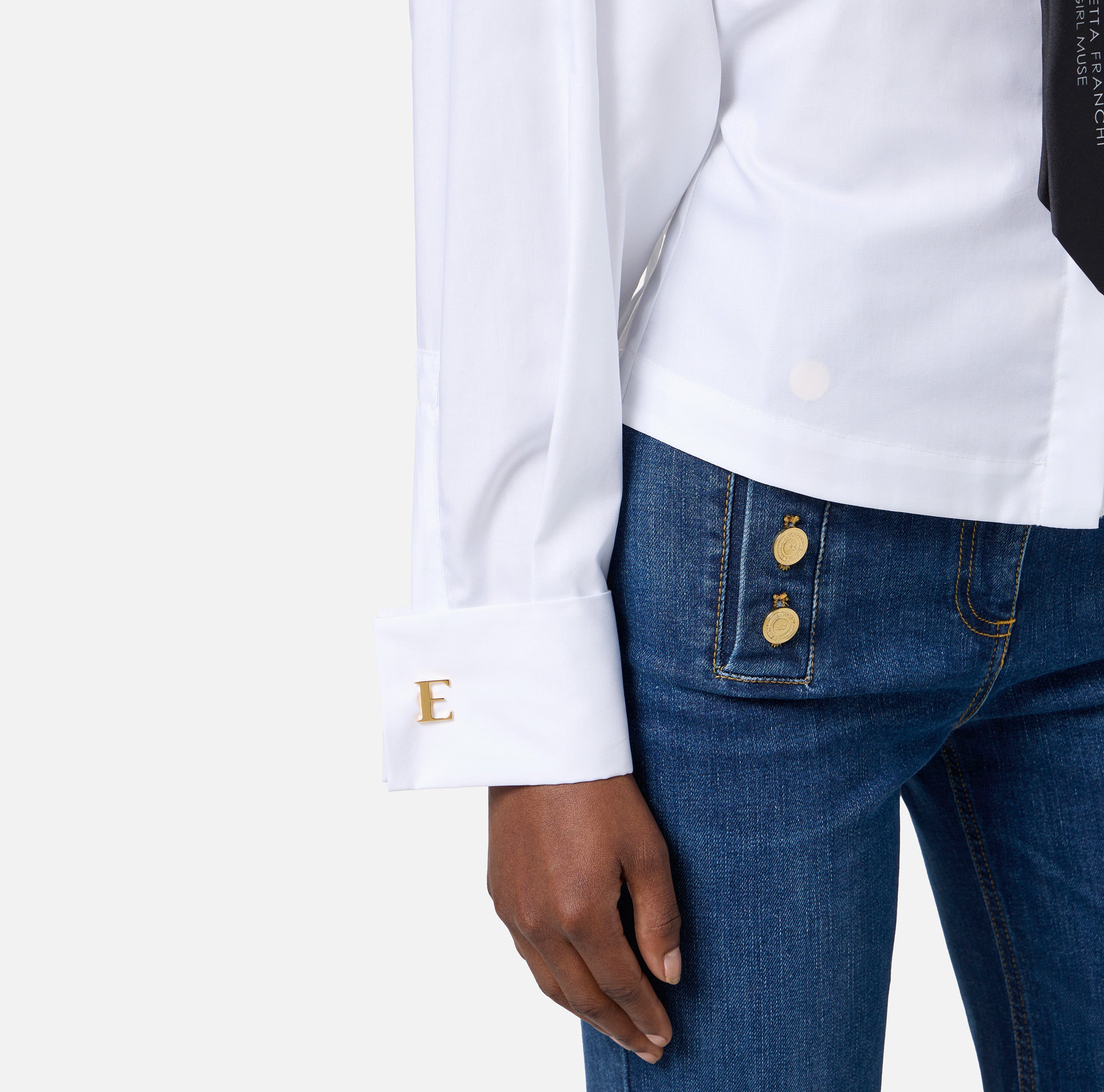 ELISABETTA FRANCHI Camicia Popeline Cotone Cravatta-Bianco Nero
