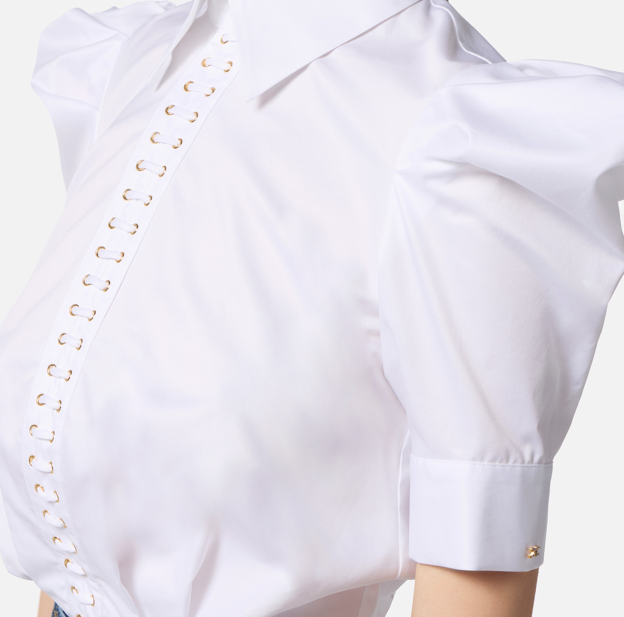ELISABETTA FRANCHI Camicia Balloon Popeline Cotone-Bianco