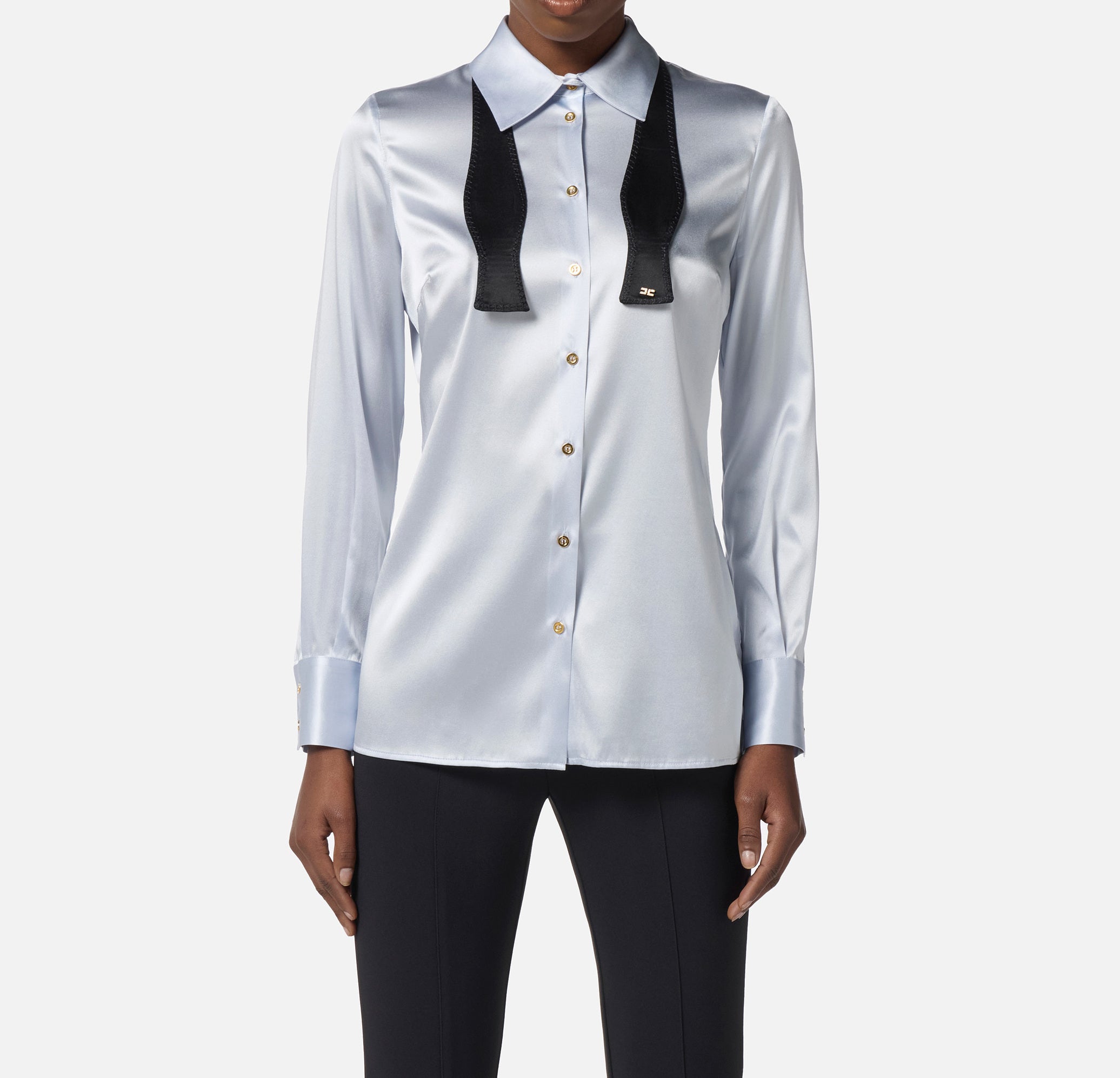 ELISABETTA FRANCHI Camicia Raso Seta Papillon-Starlight Nero