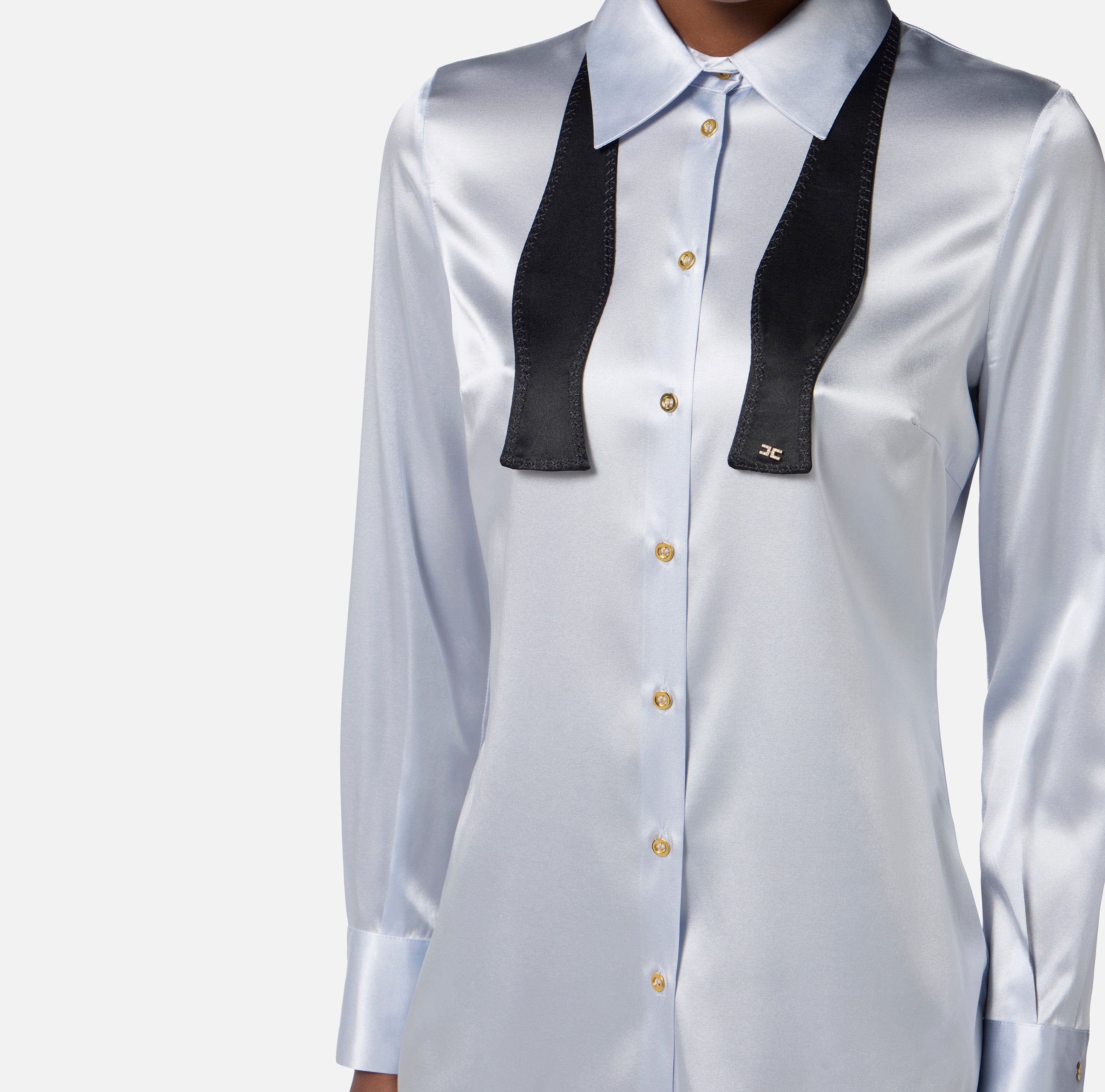 ELISABETTA FRANCHI Camicia Raso Seta Papillon-Starlight Nero