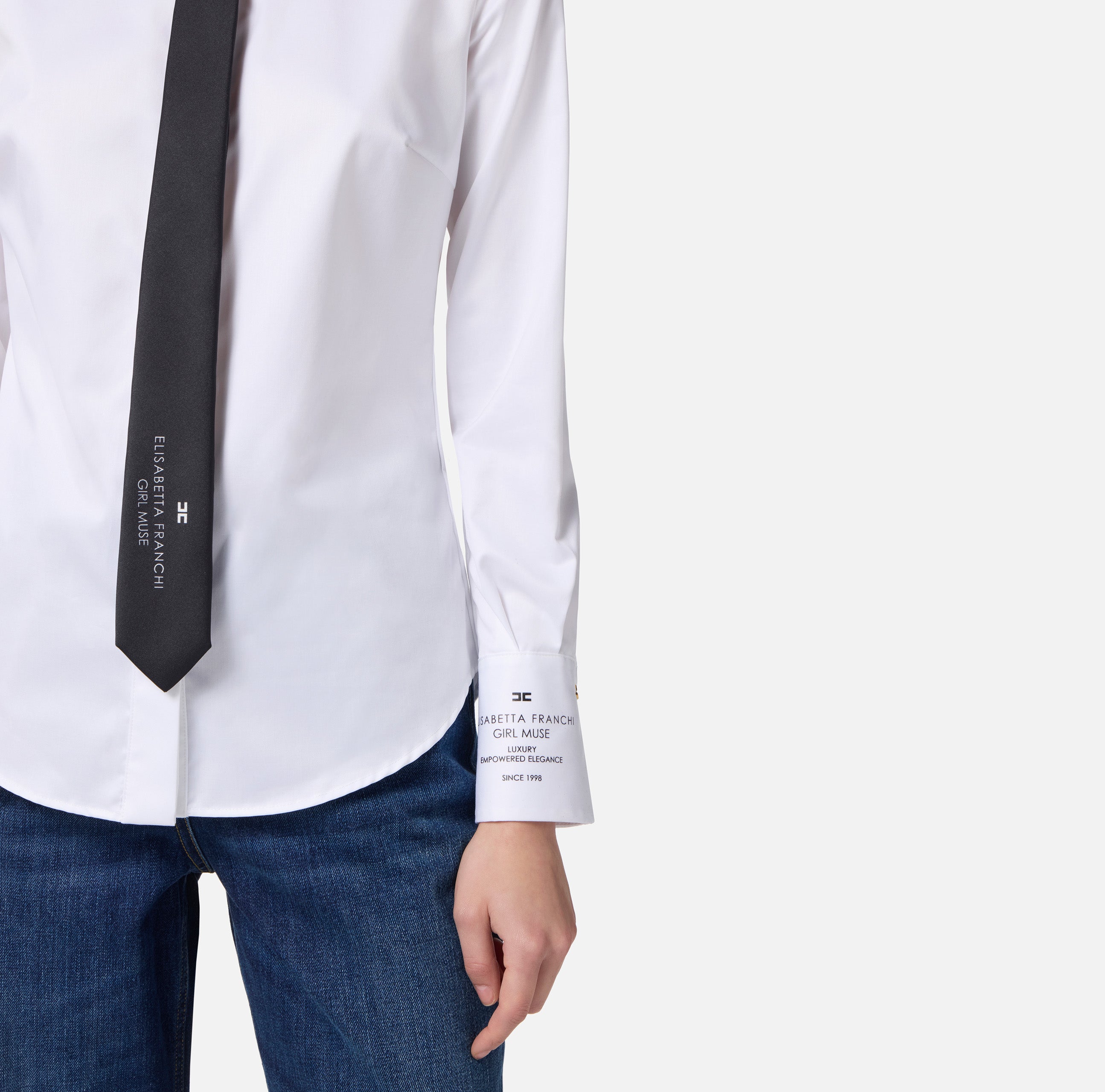 ELISABETTA FRANCHI Camicia Popeline Cotone-Bianco