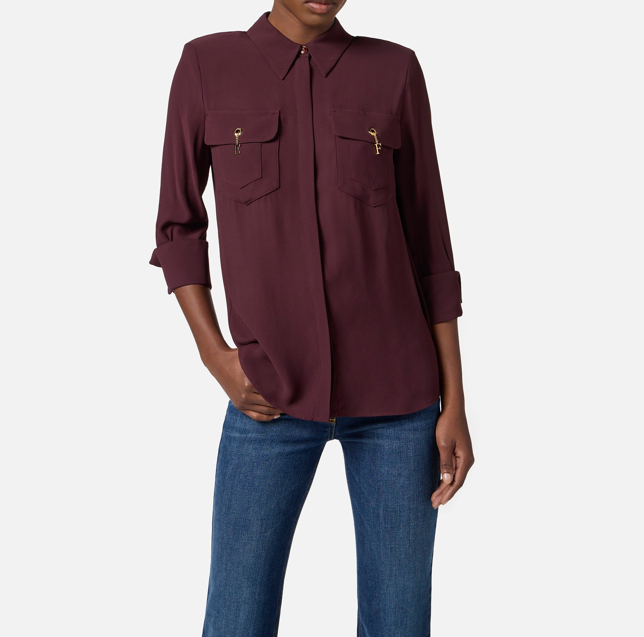 ELISABETTA FRANCHI Camicia Georgette Viscosa-Merlot