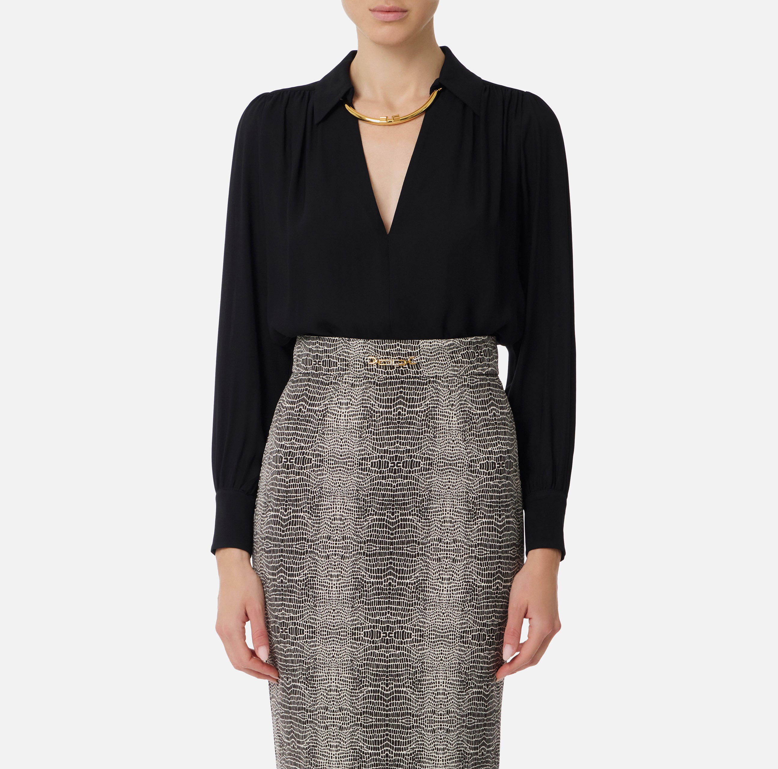 ELISABETTA FRANCHI Camicia Georgette Viscosa Gioiello-Nero