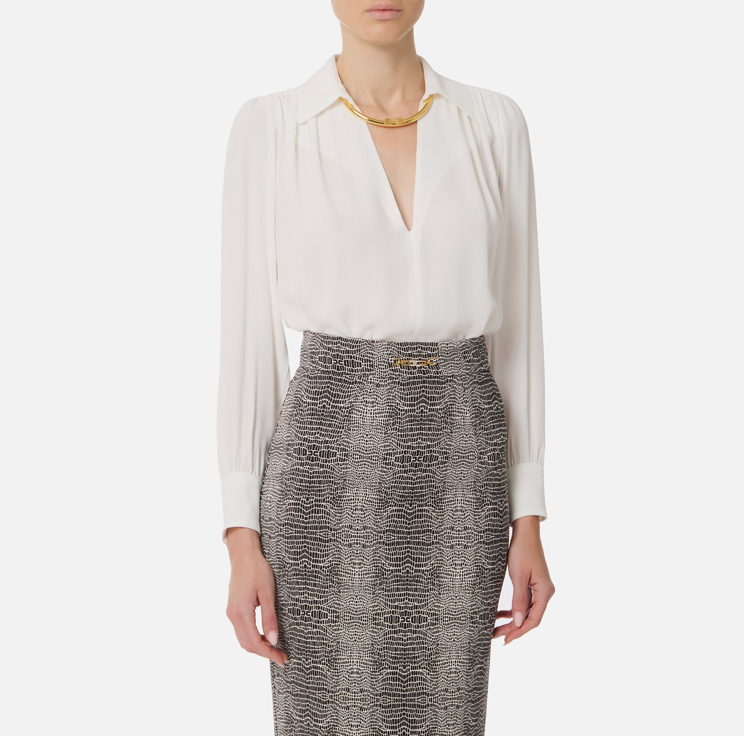 ELISABETTA FRANCHI Camicia Georgette Viscosa Gioiello-Avorio