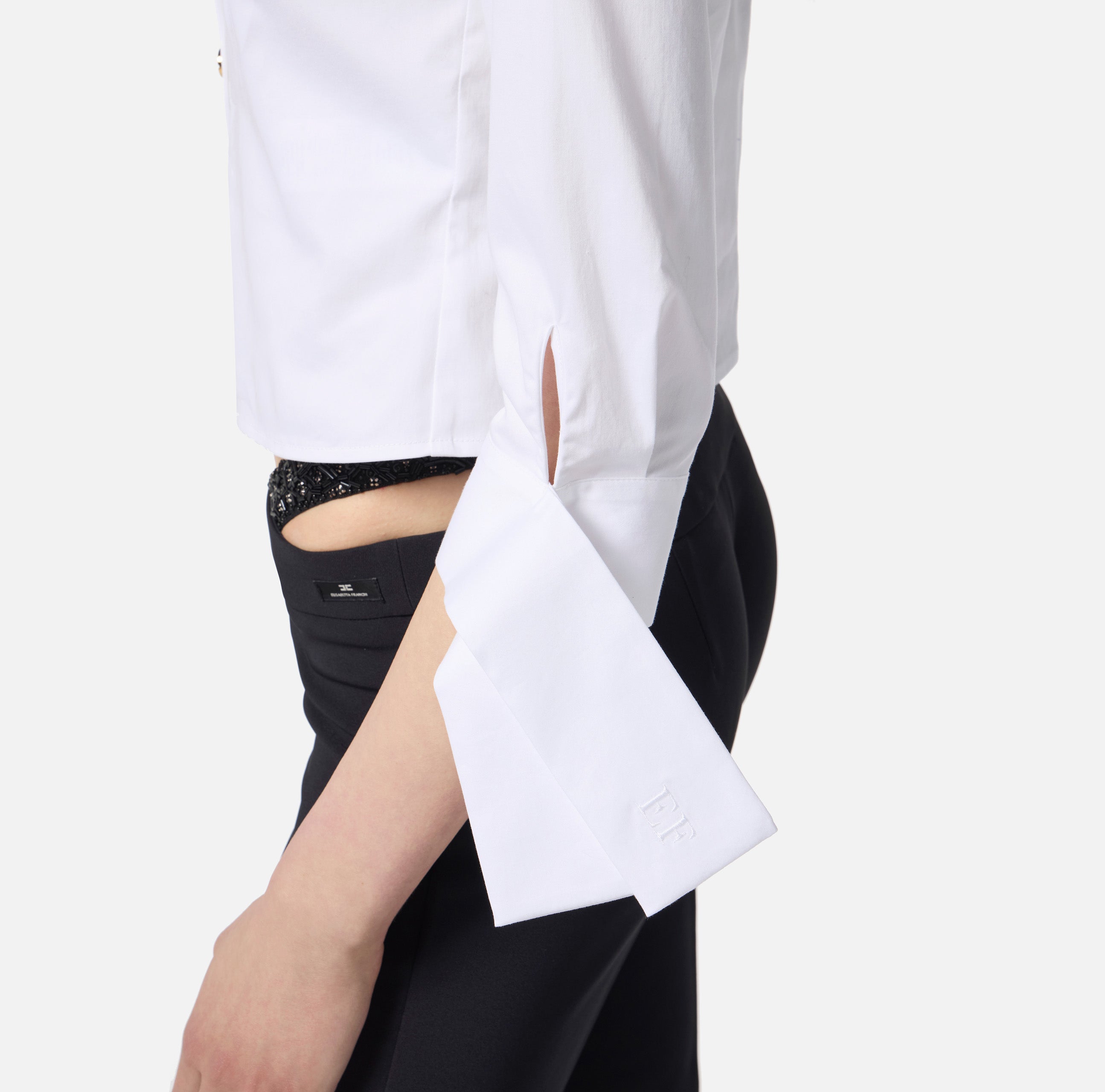 ELISABETTA FRANCHI Camicia Popeline Cotone Papillon-Bianco