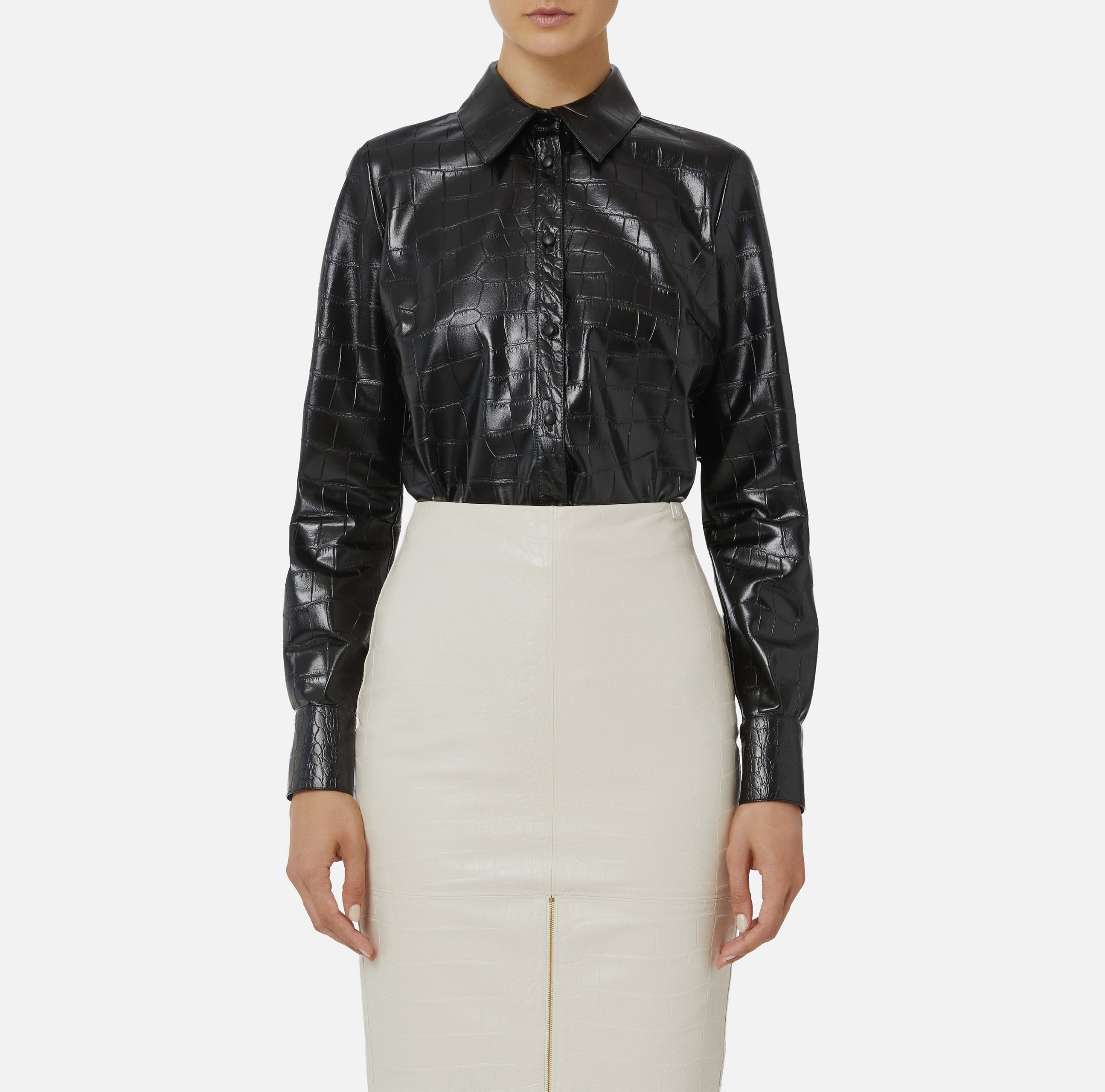 ELISABETTA FRANCHI CAMICIA Ecopelle Coccodrillo-Nero
