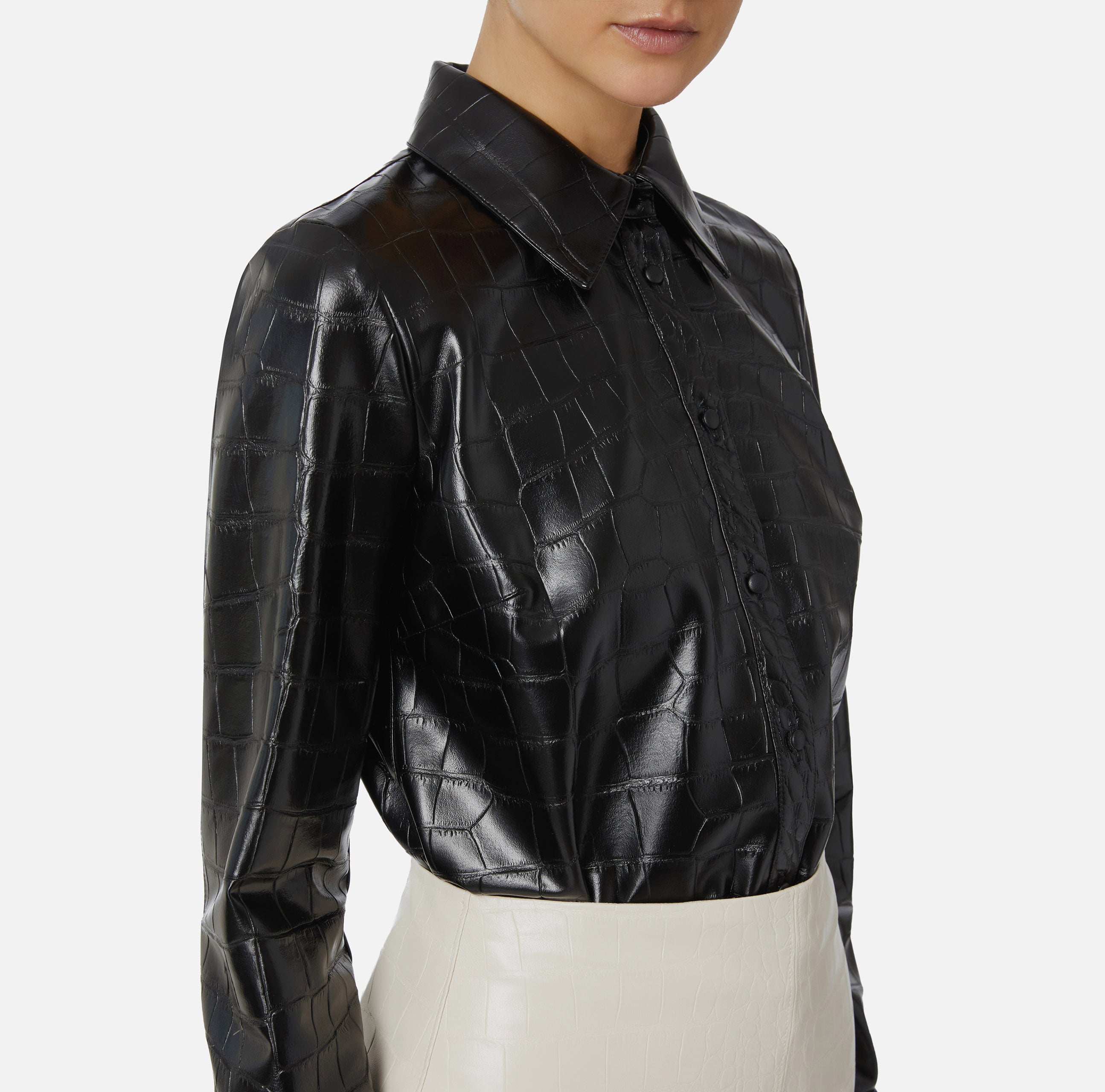 ELISABETTA FRANCHI CAMICIA Ecopelle Coccodrillo-Nero