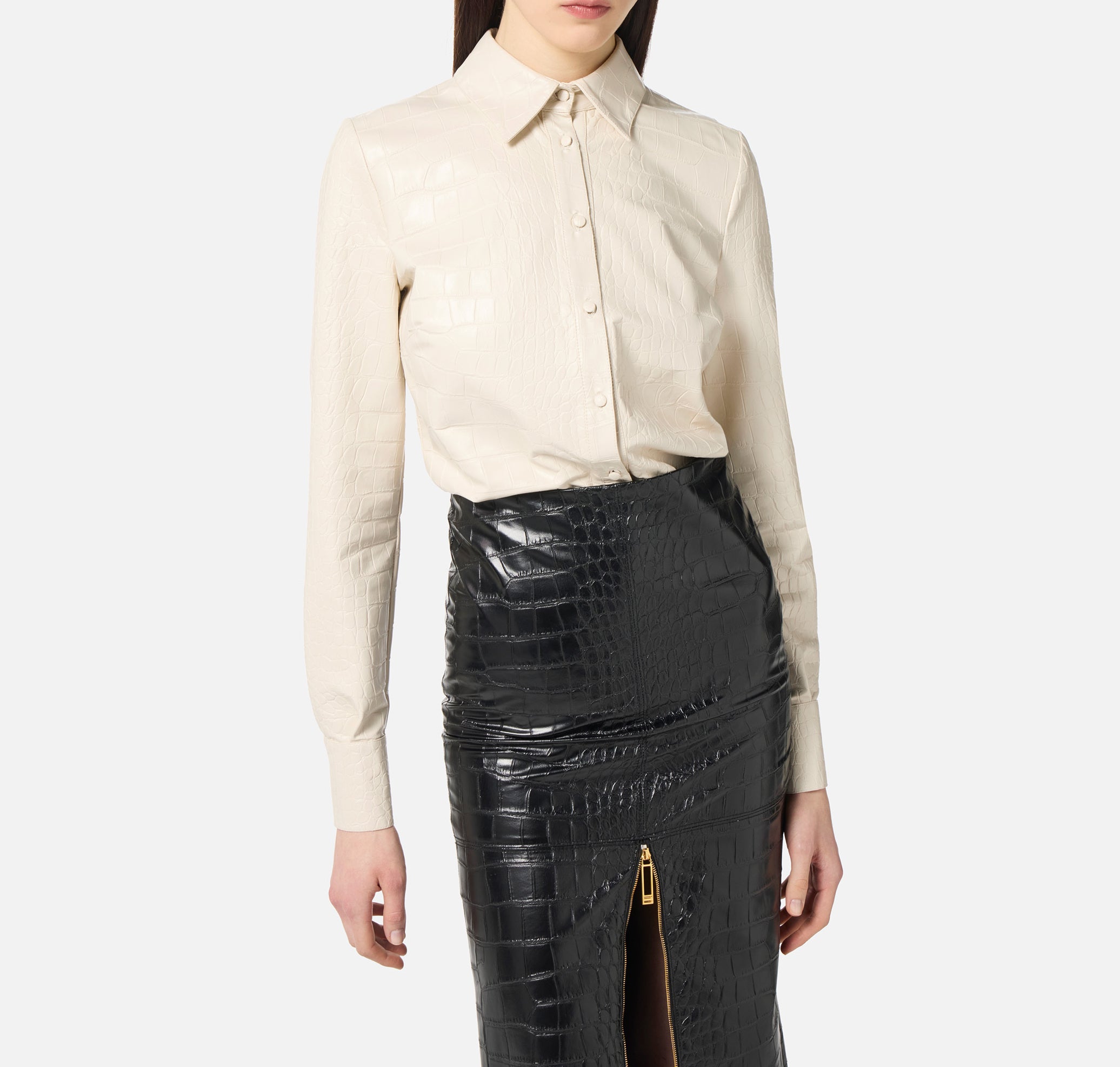 ELISABETTA FRANCHI CAMICIA Ecopelle Coccodrillo-Milk