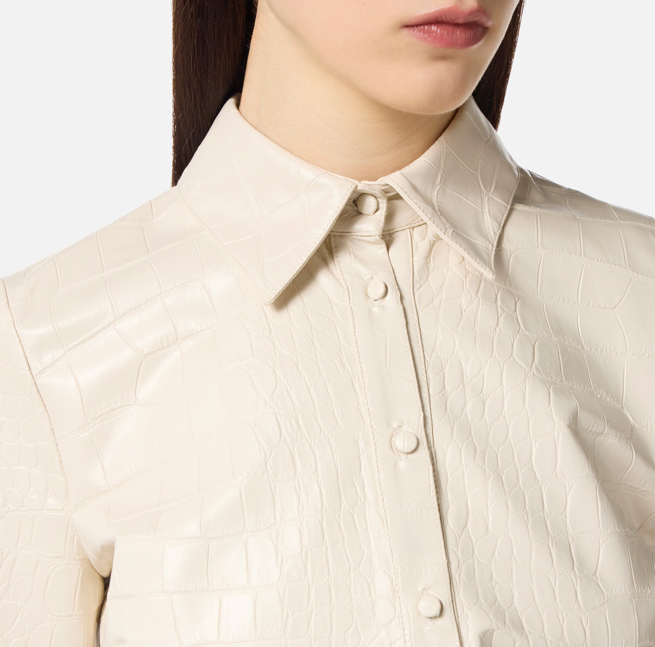 ELISABETTA FRANCHI CAMICIA Ecopelle Coccodrillo-Milk