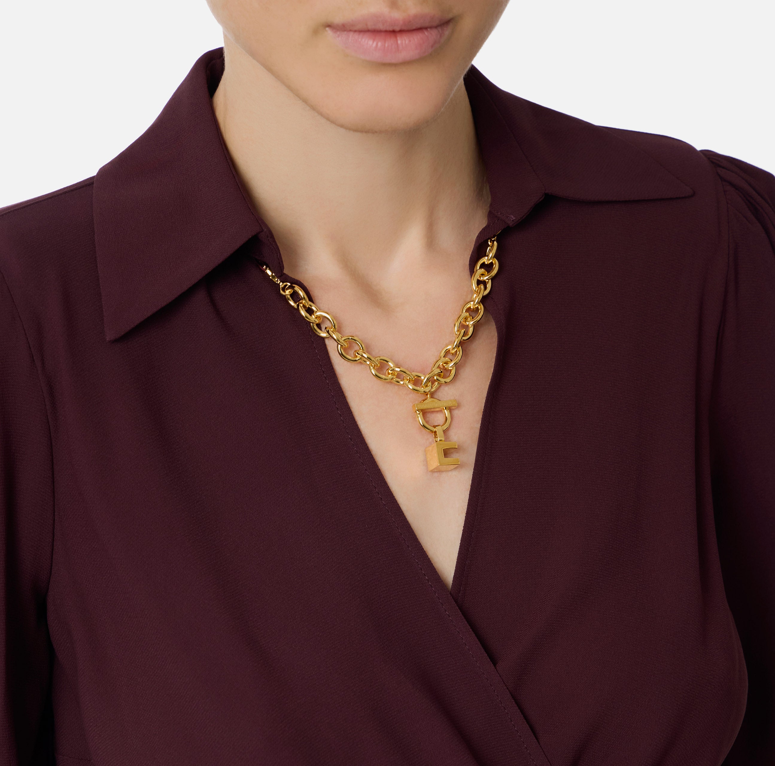 ELISABETTA FRANCHI Camicia Cropped Georgette Viscosa Gioiello-Merlot
