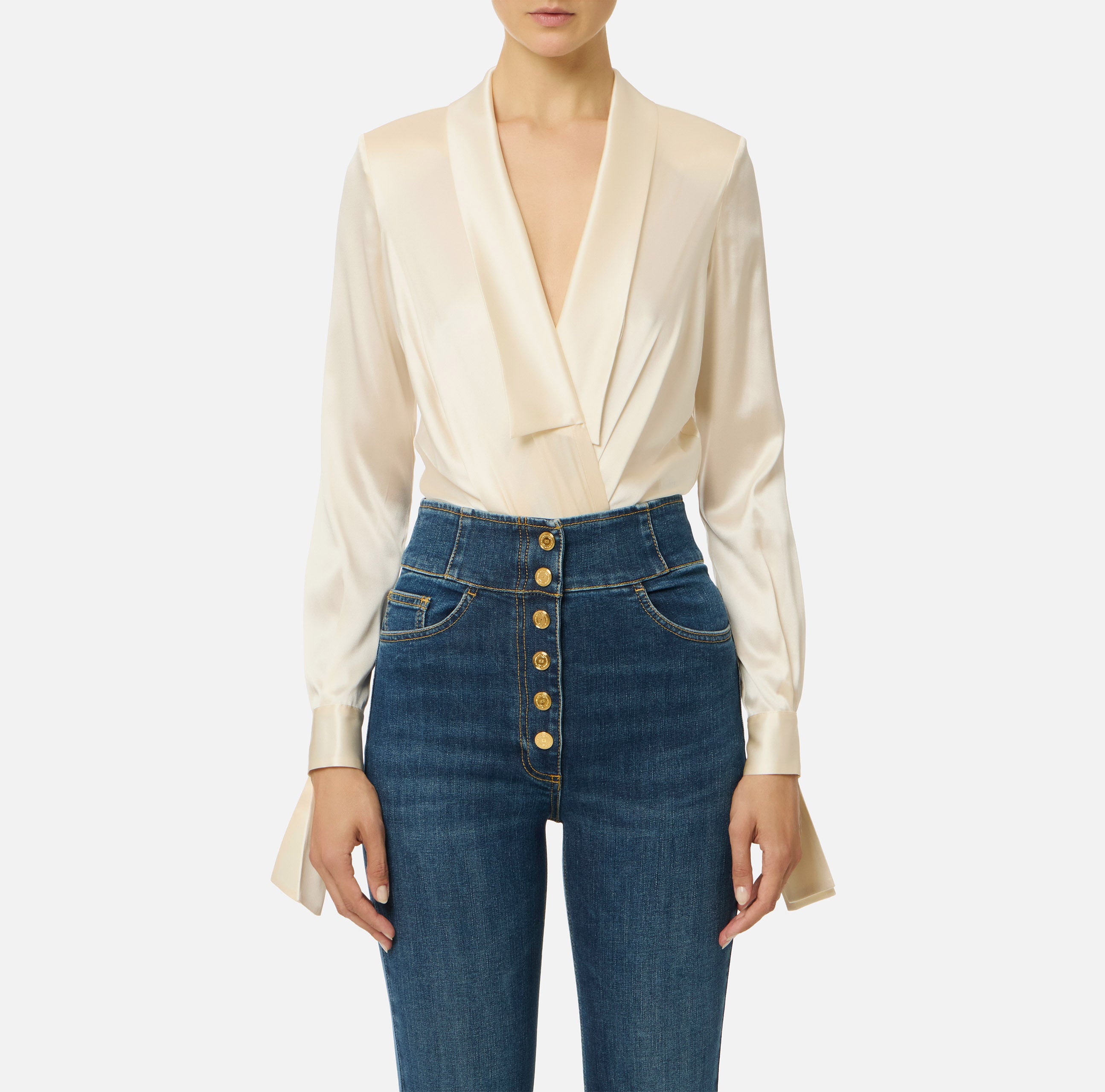 ELISABETTA FRANCHI Camicia a body Raso-Milk