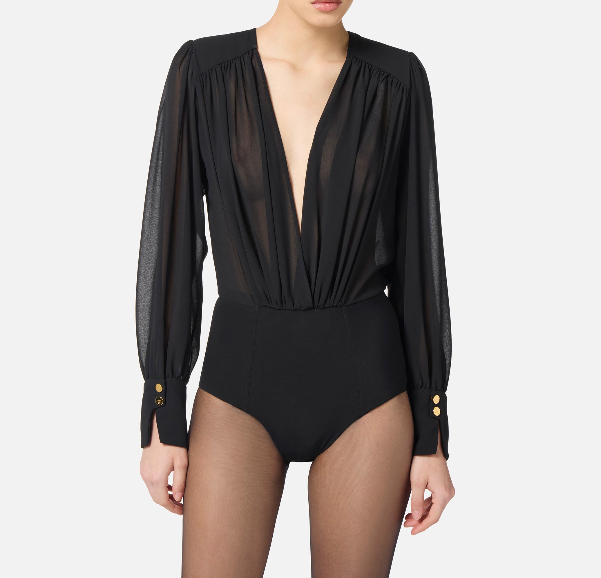 ELISABETTA FRANCHI CAMICIA A BODY Georgette-Nero