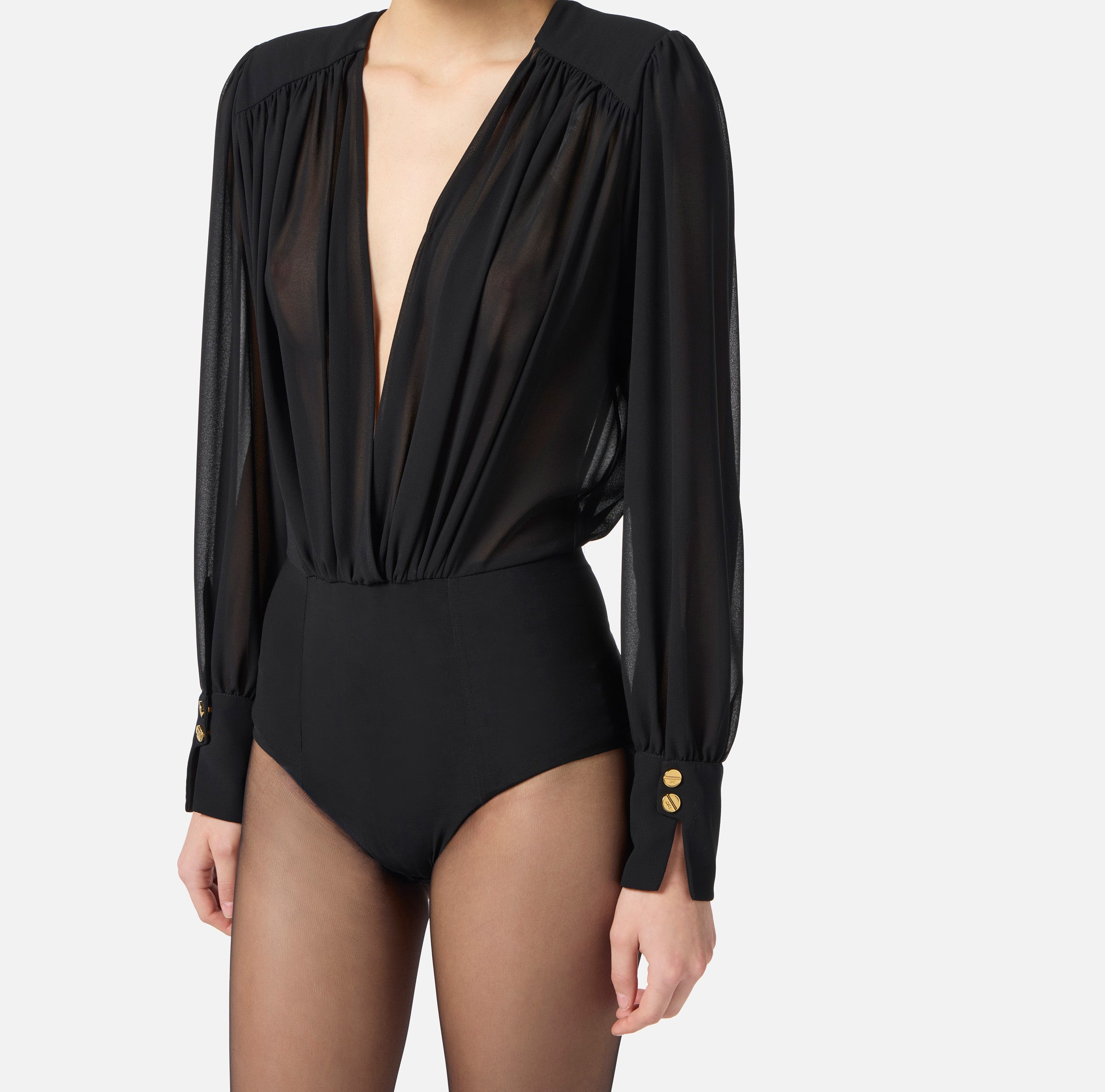 ELISABETTA FRANCHI CAMICIA A BODY Georgette-Nero