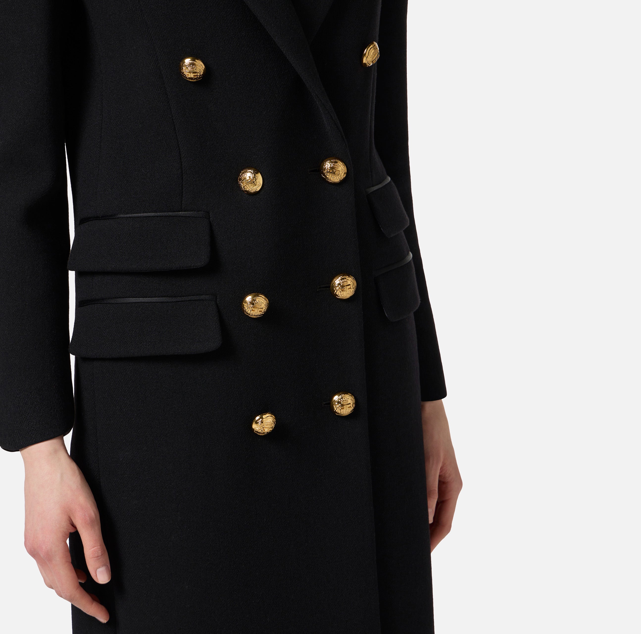 ELISABETTA FRANCHI Cappotto Lungo Doppiopetto Panno Lana-Nero