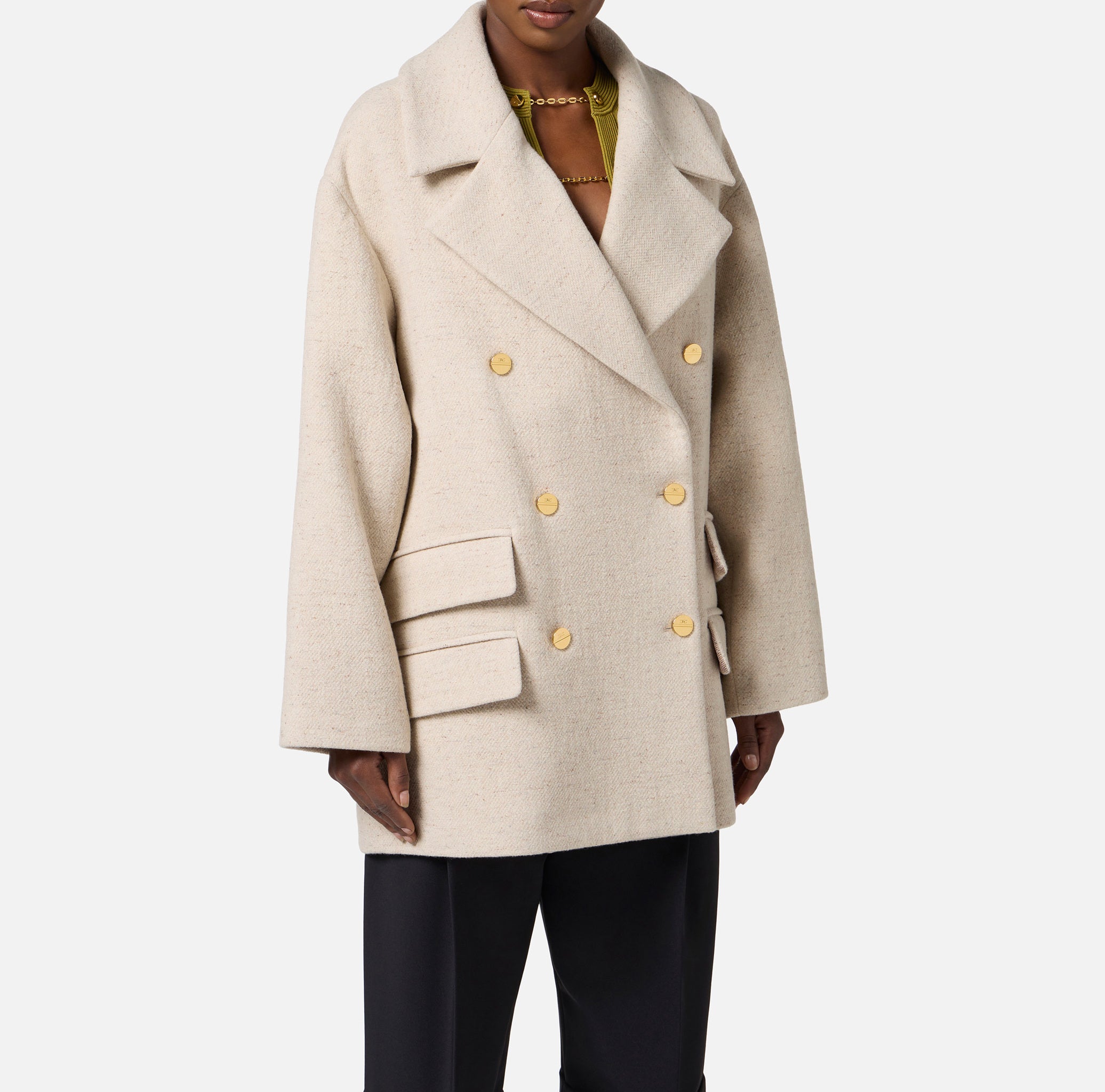 ELISABETTA FRANCHI Cappotto Caban Panno Lana-Milk