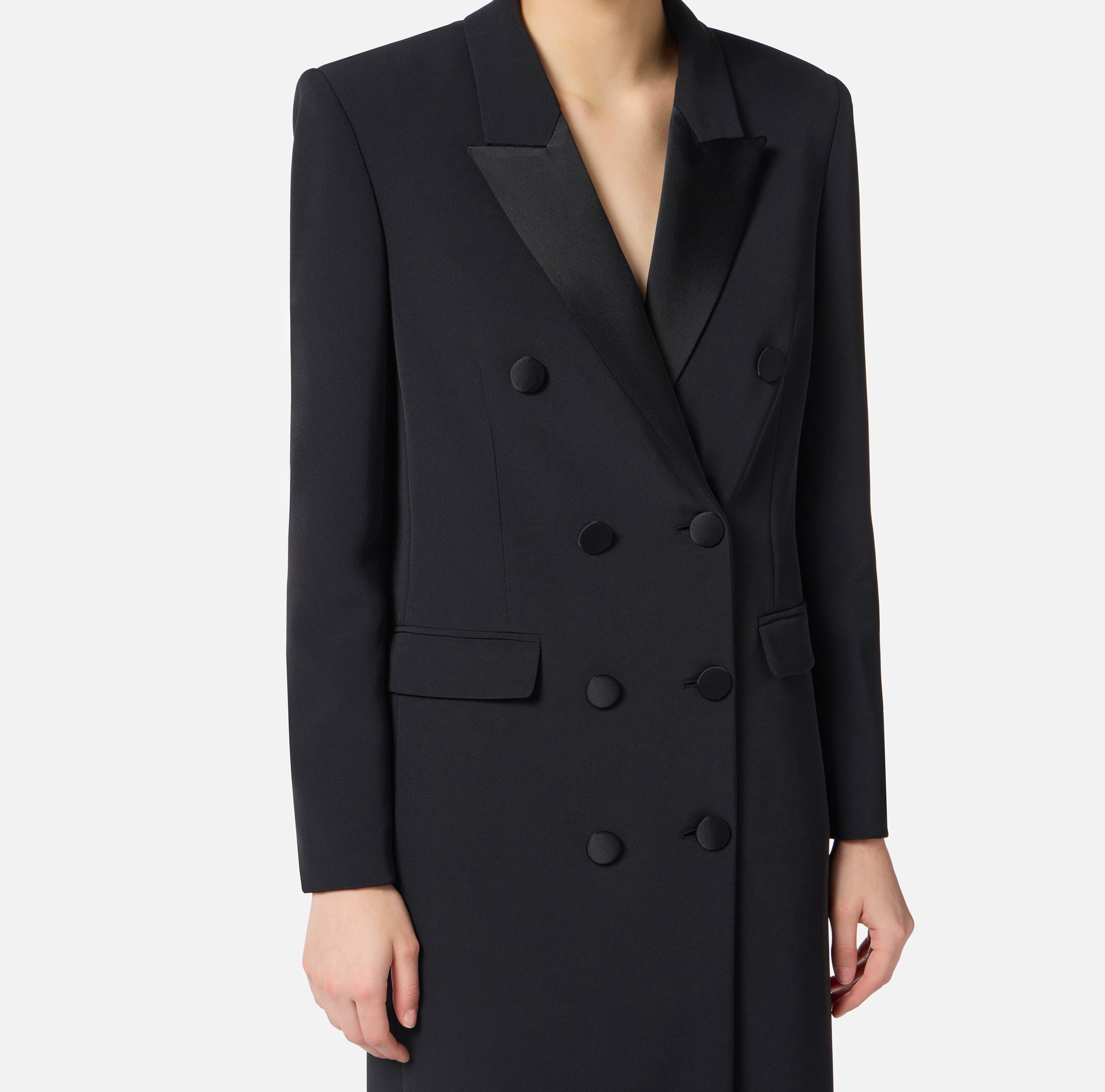 ELISABETTA FRANCHI Cappotto Lungo Doppiopetto crêpe Raso-Nero