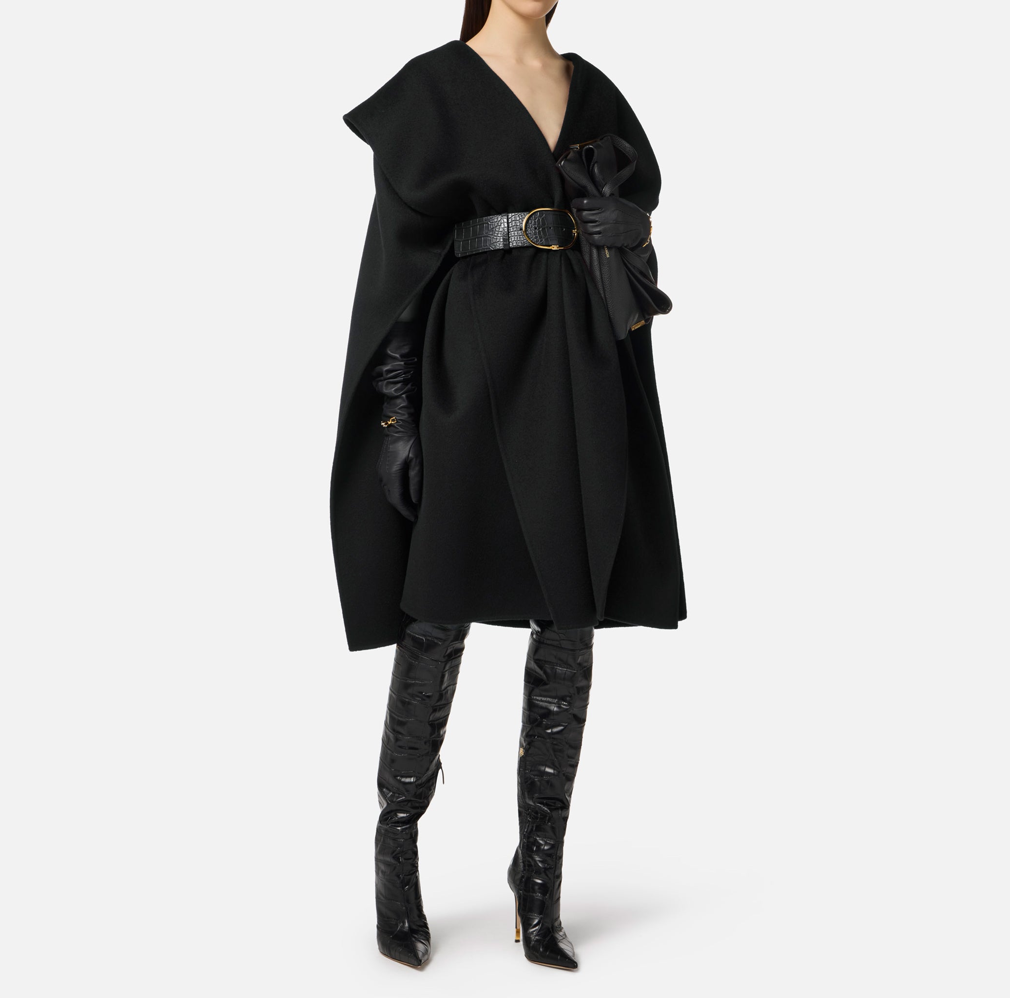 ELISABETTA FRANCHI Mantella Panno Lana-Nero