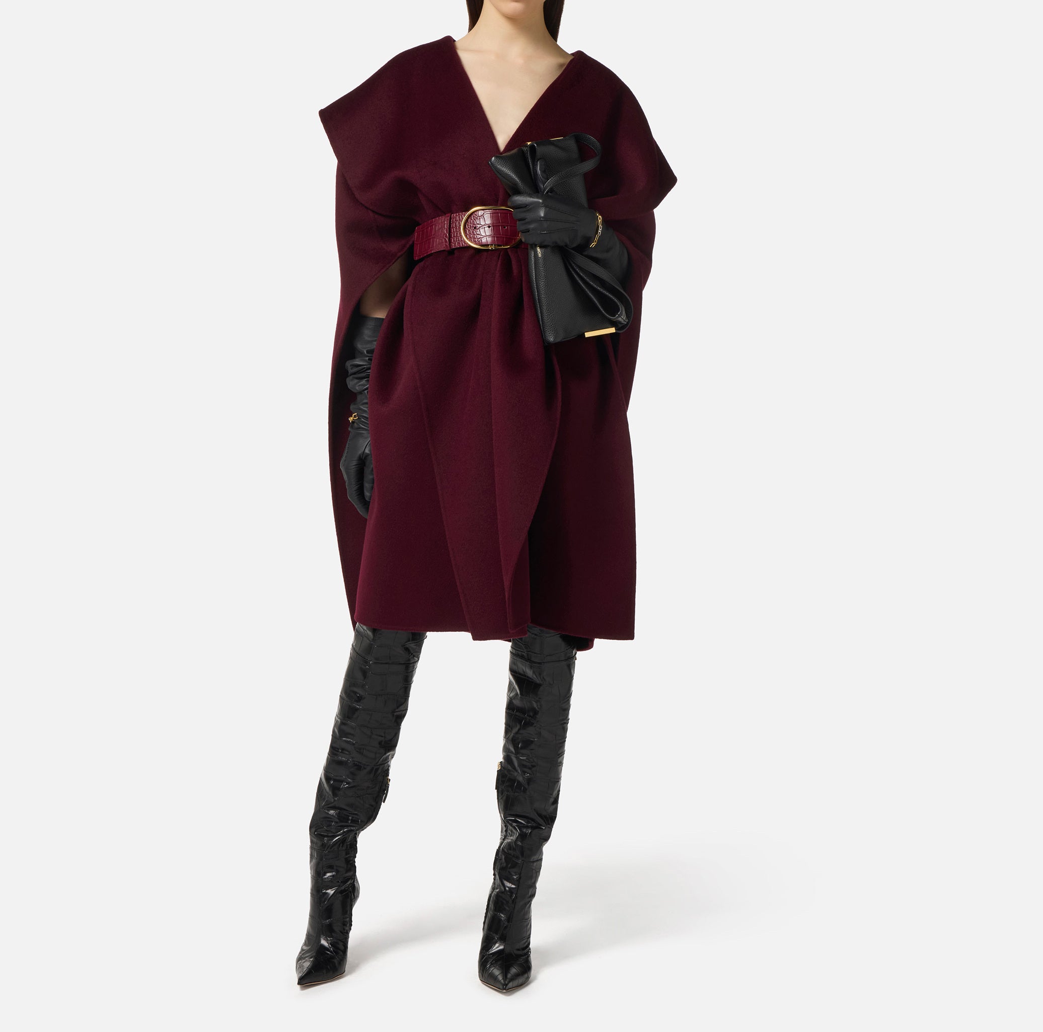 ELISABETTA FRANCHI Mantella Panno Lana-Merlot