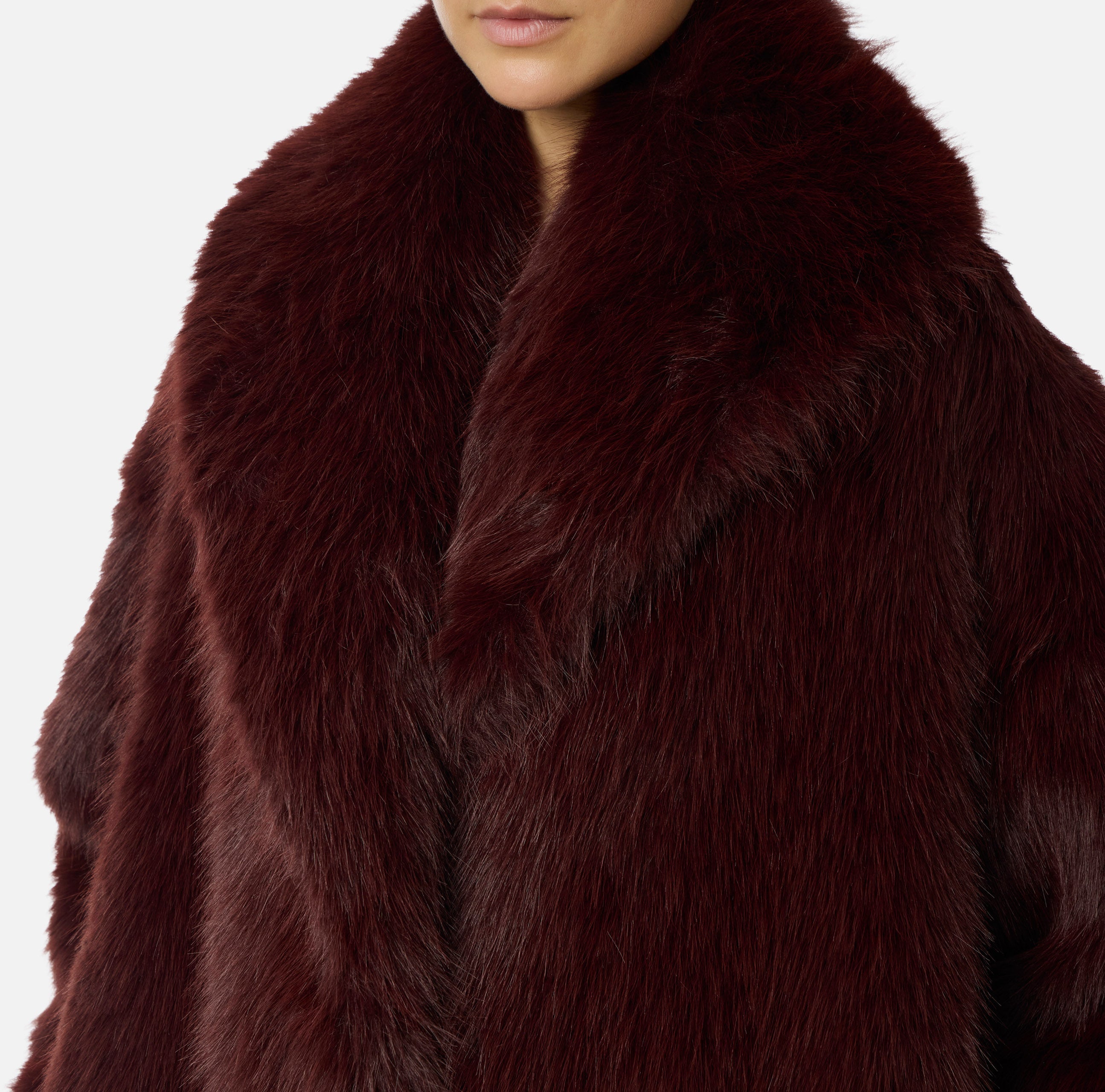 ELISABETTA FRANCHI CAPPOTTO Lungo Ecopelliccia-Merlot