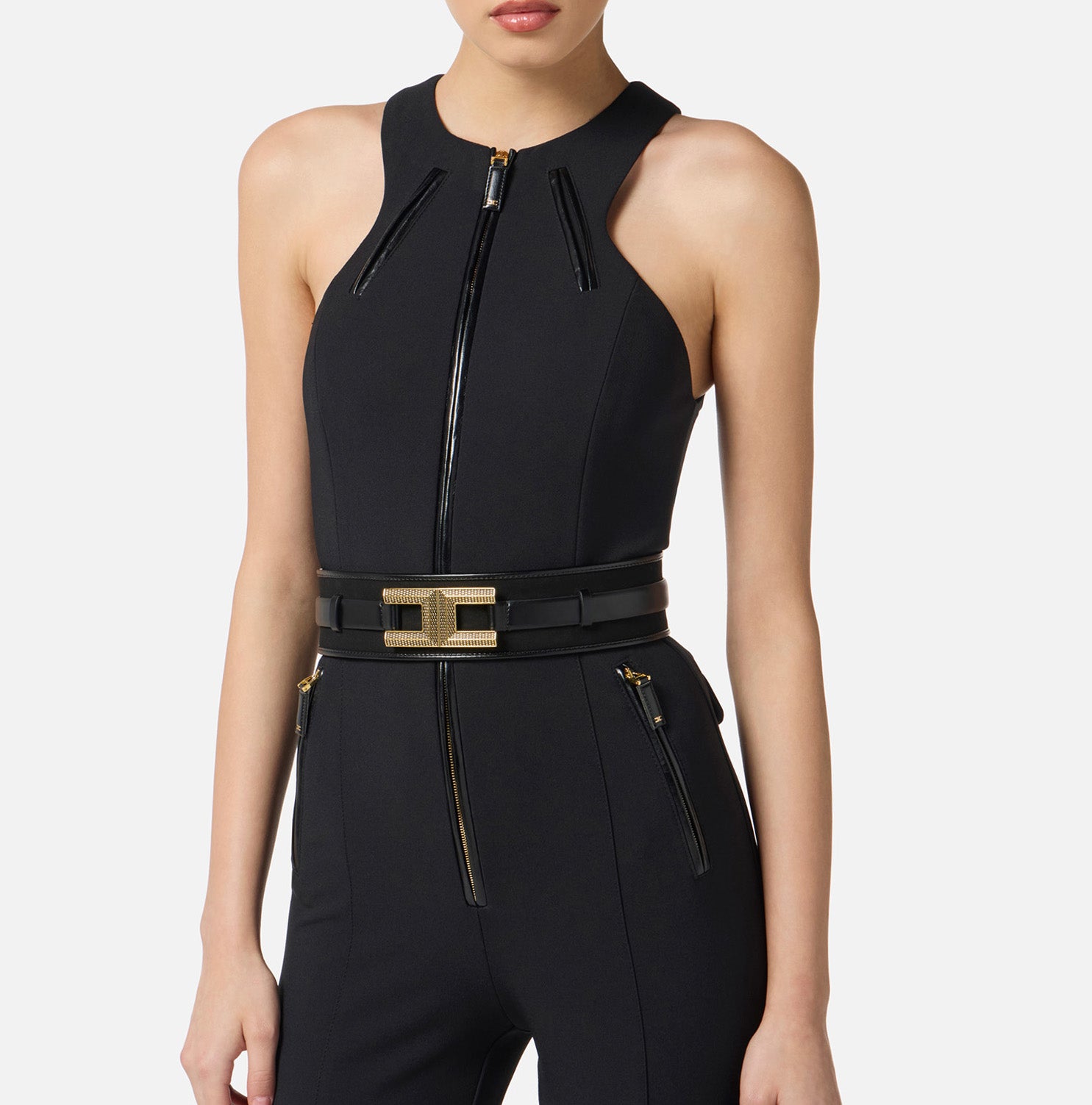 ELISABETTA FRANCHI CINTURA Fibbia Logo Snake-Nero