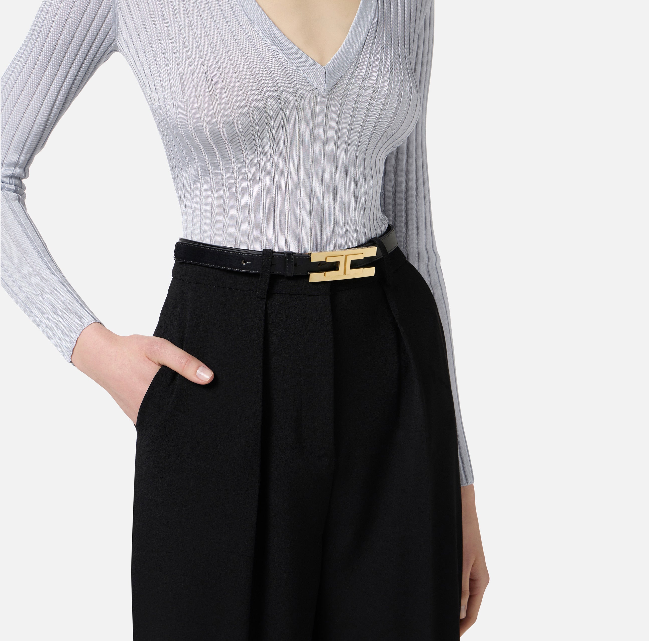 ELISABETTA FRANCHI Cintura Fibbia Logo-Nero