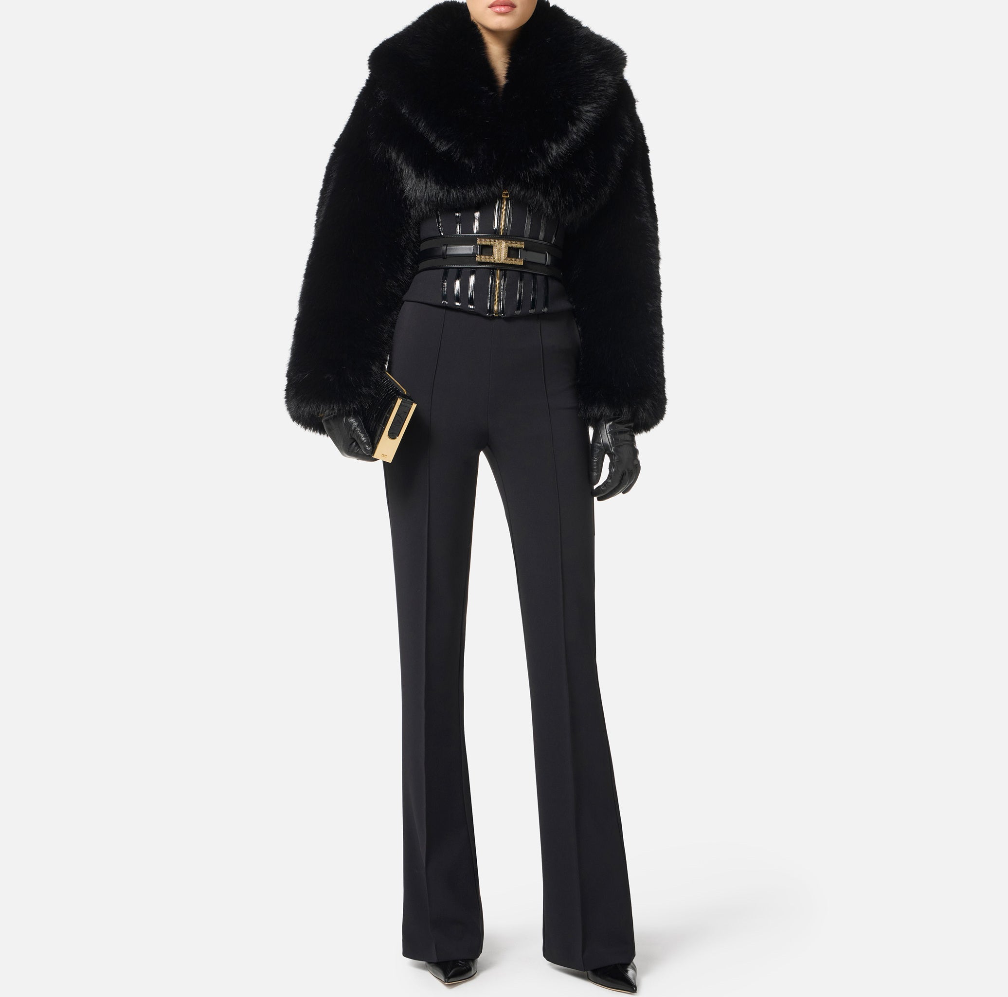 ELISABETTA FRANCHI Giubbotto Ecopelliccia Doppio Crêpe-Nero