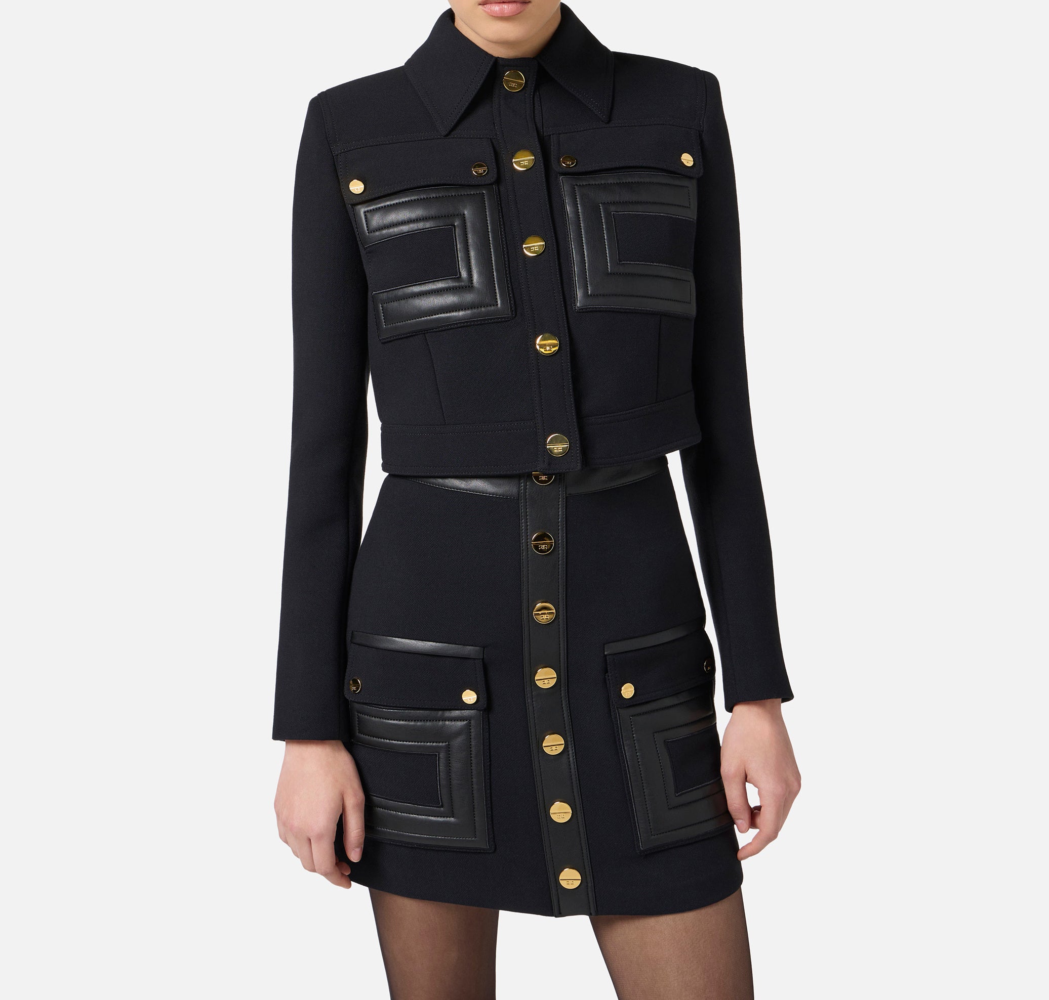 ELISABETTA FRANCHI Giacca Doppio crêpe logo-Nero