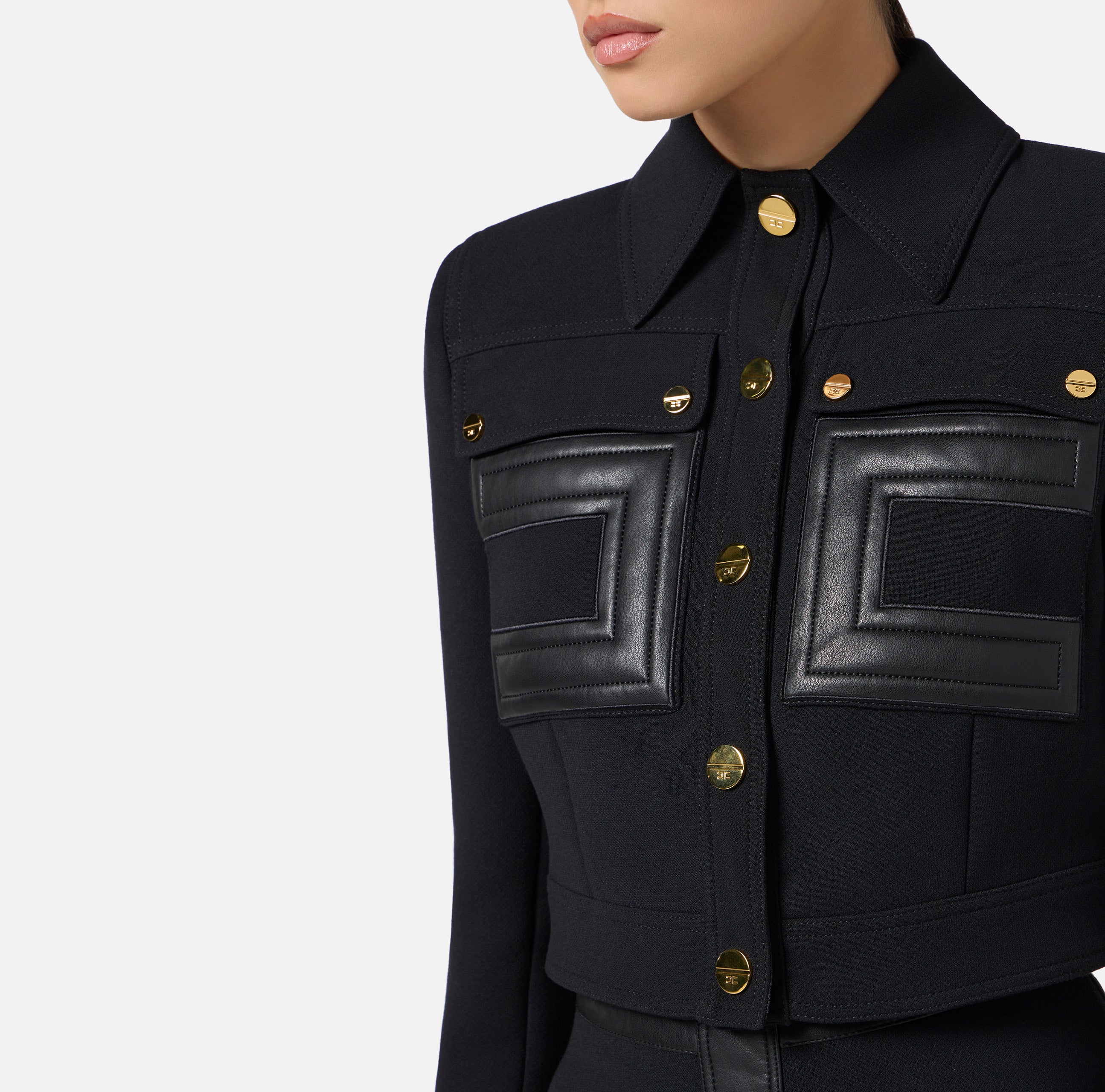 ELISABETTA FRANCHI Giacca Doppio crêpe logo-Nero