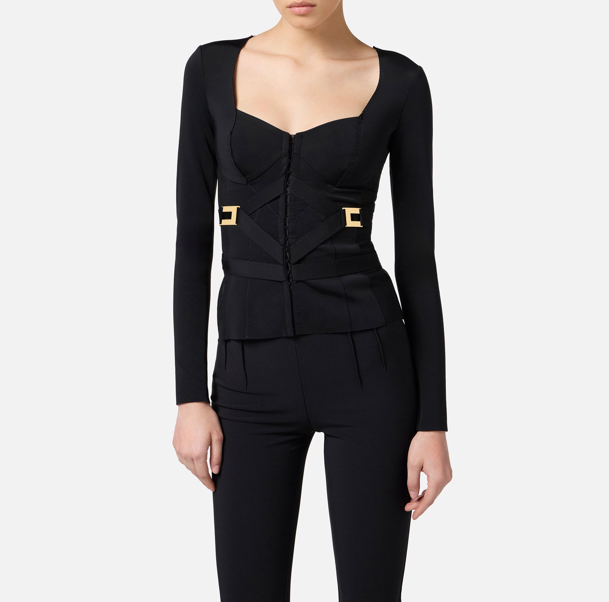 ELISABETTA FRANCHI Giacca Bustier Bielastico Logo-Nero