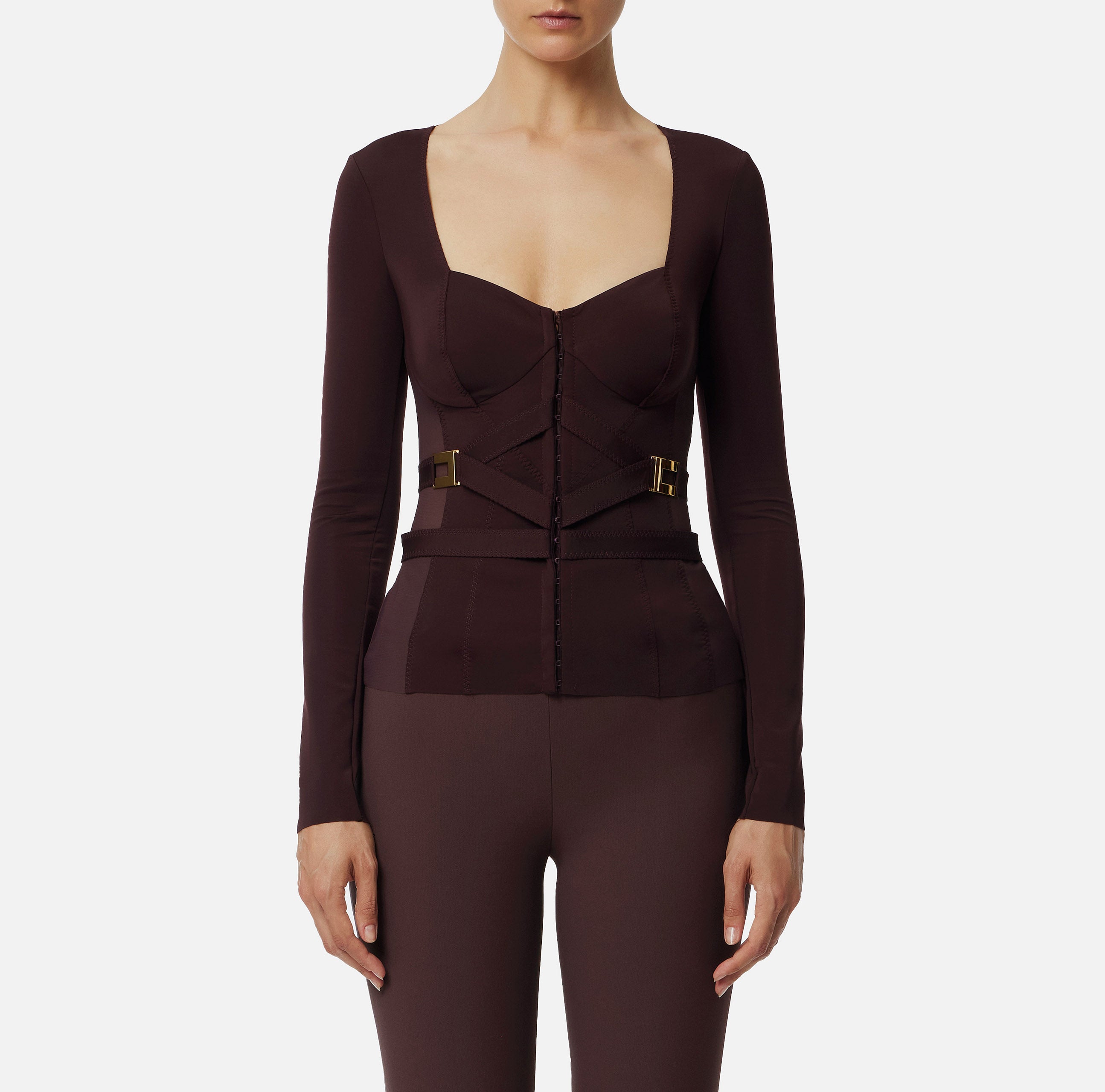 ELISABETTA FRANCHI Giacca Bustier Bielastico Logo-Merlot