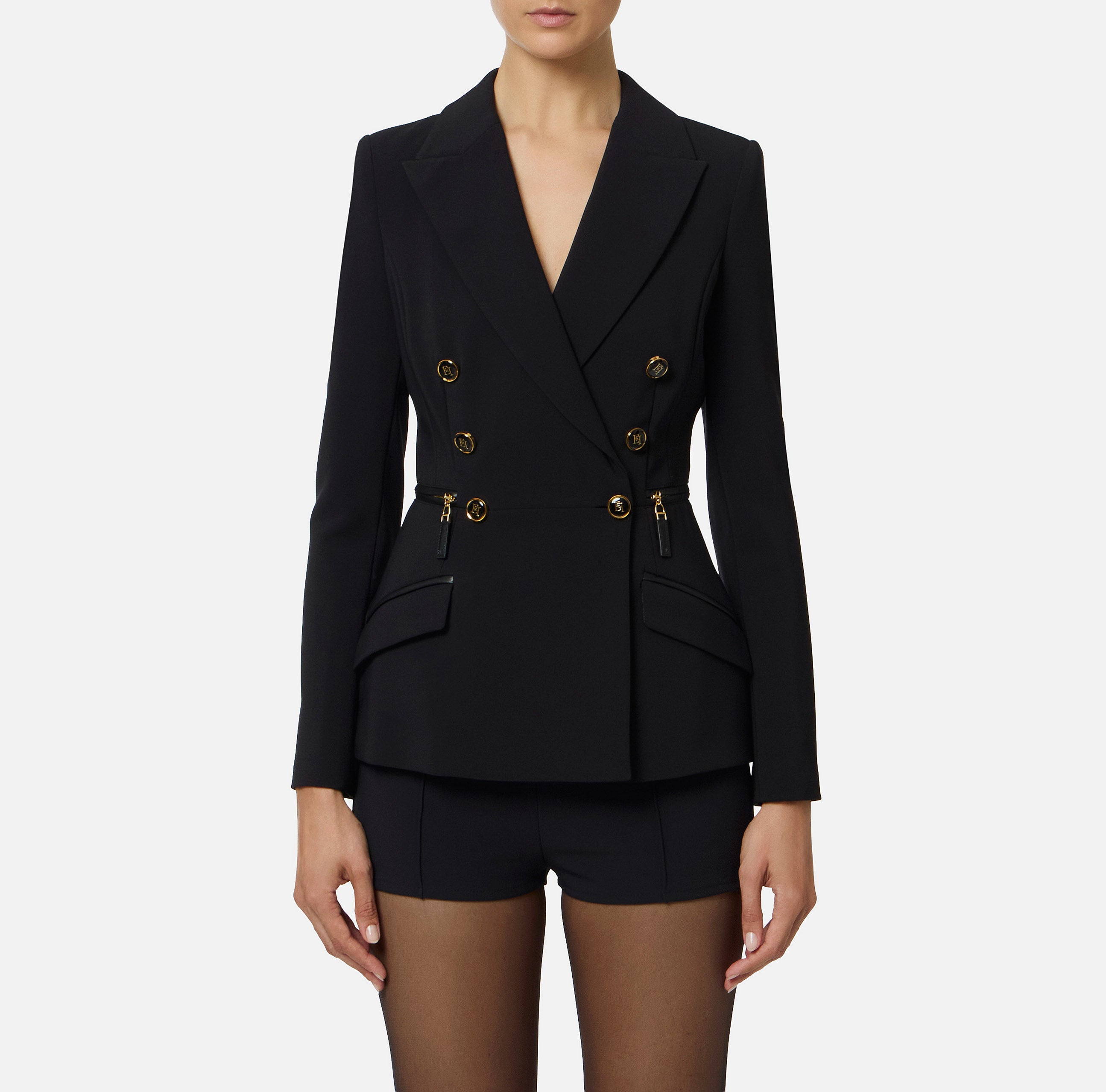 ELISABETTA FRANCHI Giacca Doppiopetto crêpe-Nero