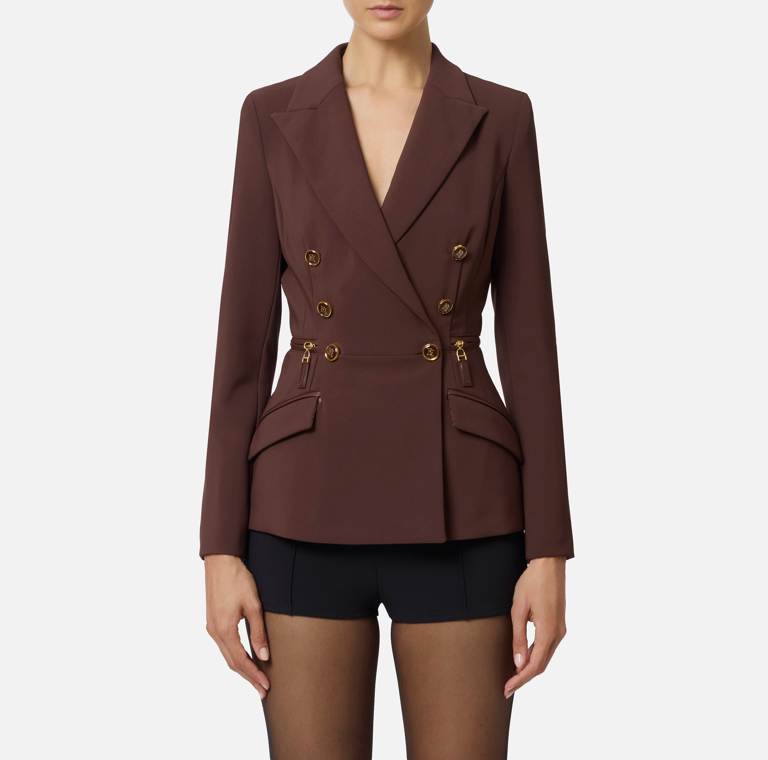ELISABETTA FRANCHI Giacca Doppiopetto crêpe-Coffee