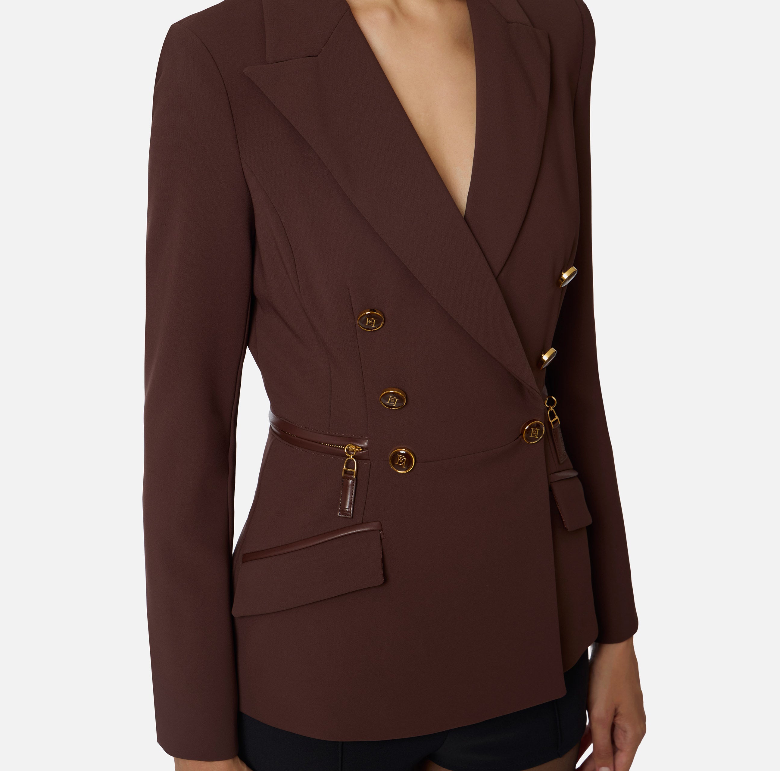 ELISABETTA FRANCHI Giacca Doppiopetto crêpe-Coffee
