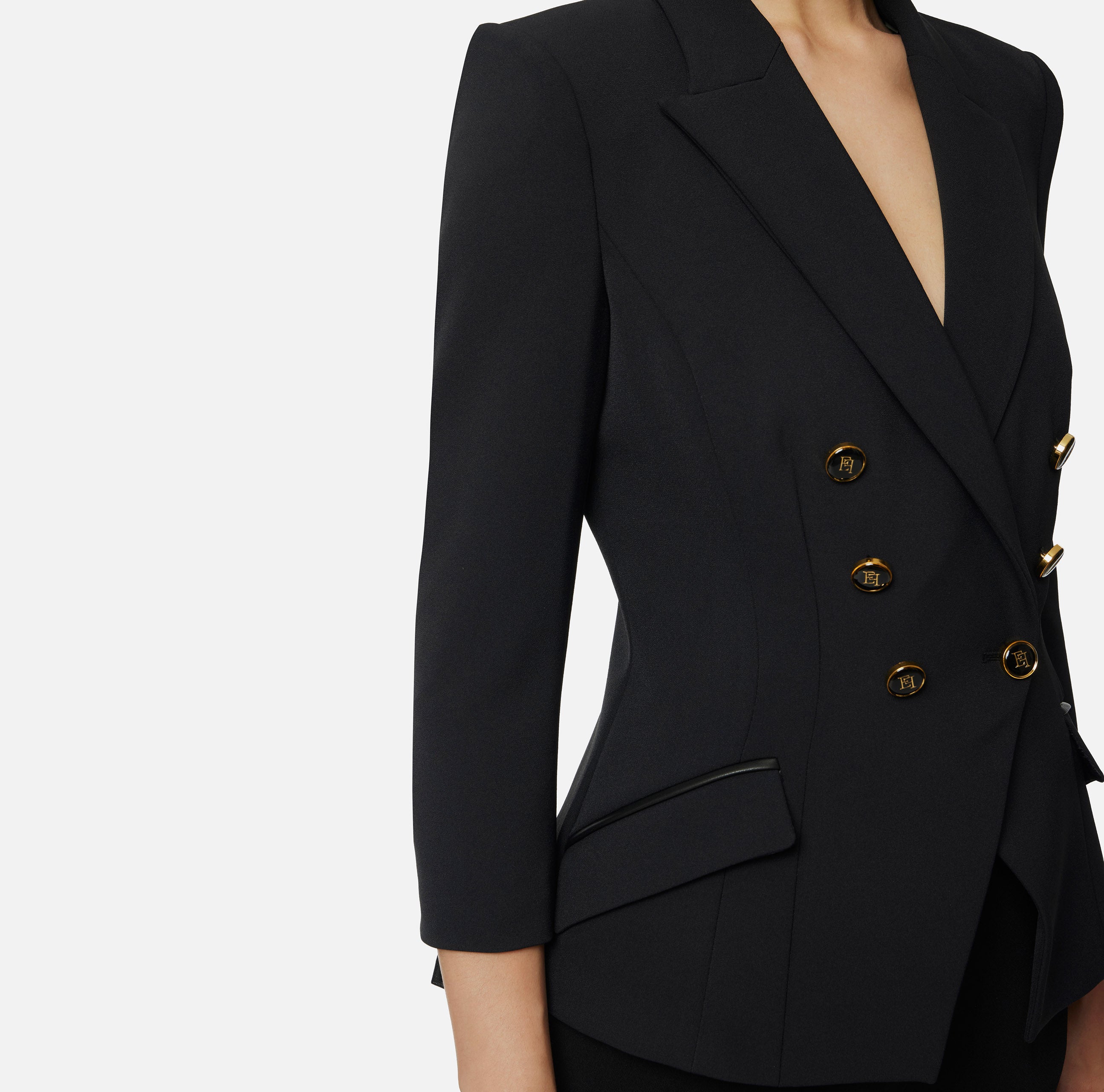 ELISABETTA FRANCHI Giacca Doppiopetto Doppio Crêpe-Nero
