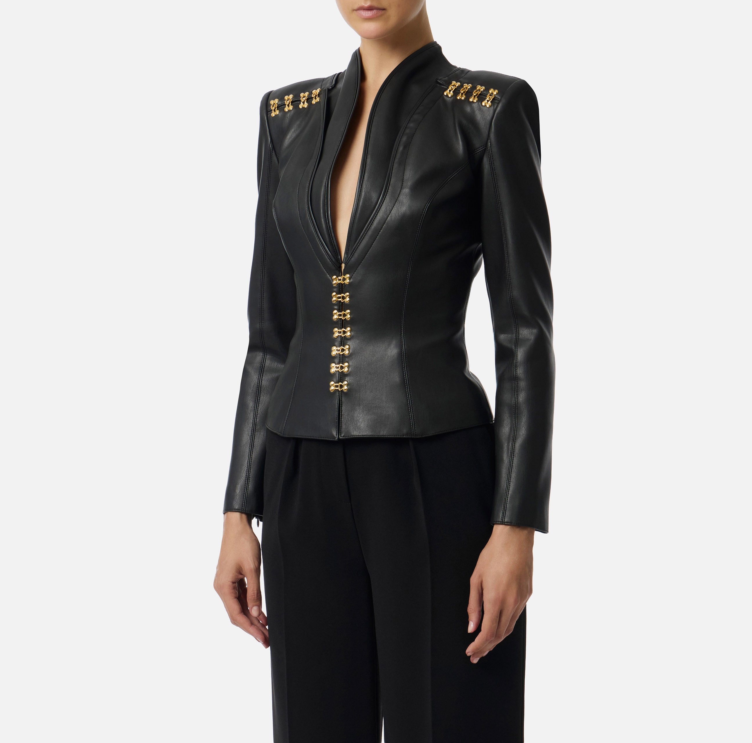 ELISABETTA FRANCHI Giacca Ecopelle Ganci-Nero