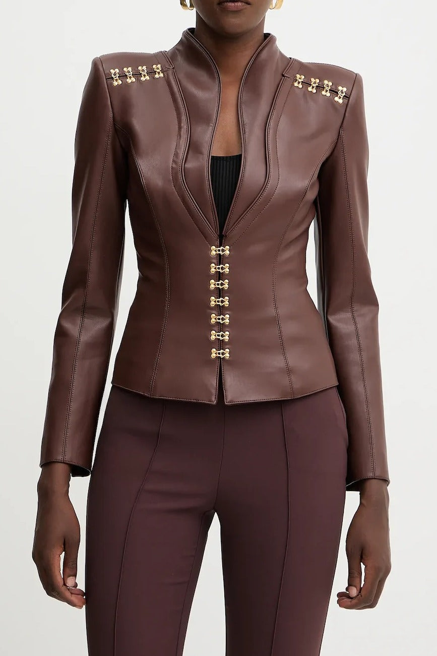 ELISABETTA FRANCHI Giacca Ecopelle Ganci-Coffee