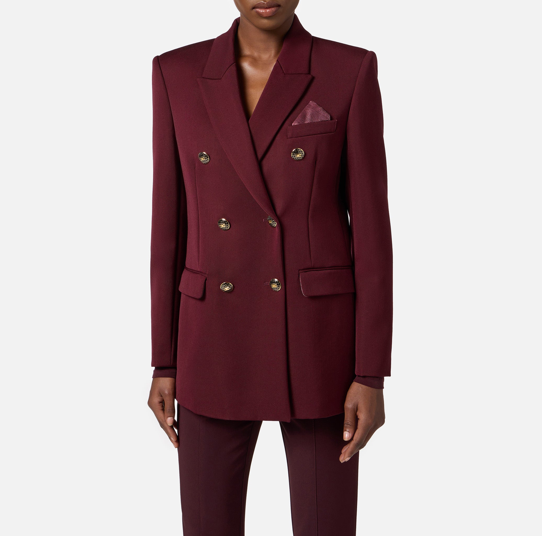 ELISABETTA FRANCHI GIACCA Doppiopetto Gabardina Cotone-Merlot