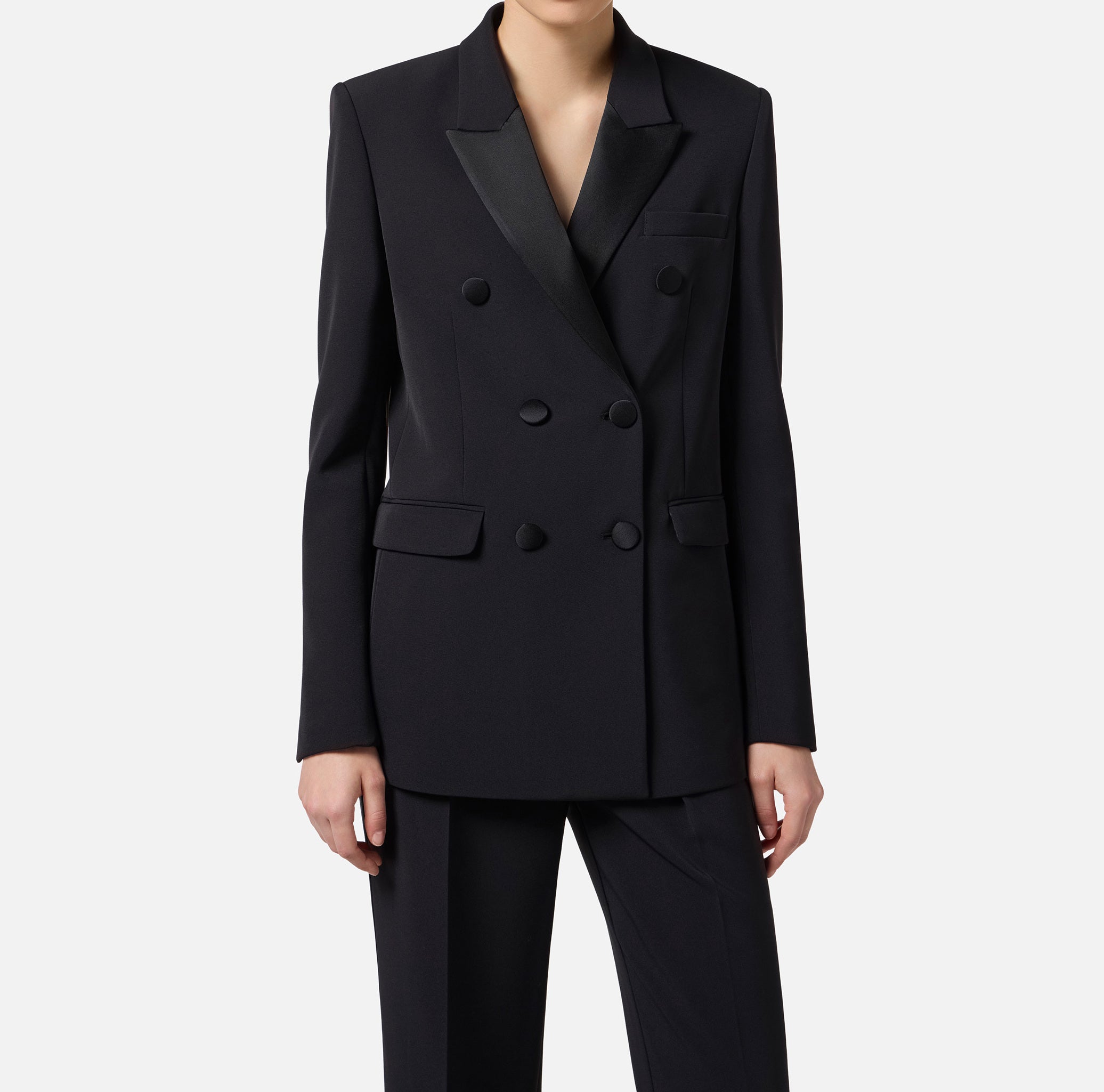 ELISABETTA FRANCHI Giacca Doppiopetto crêpe Raso-Nero