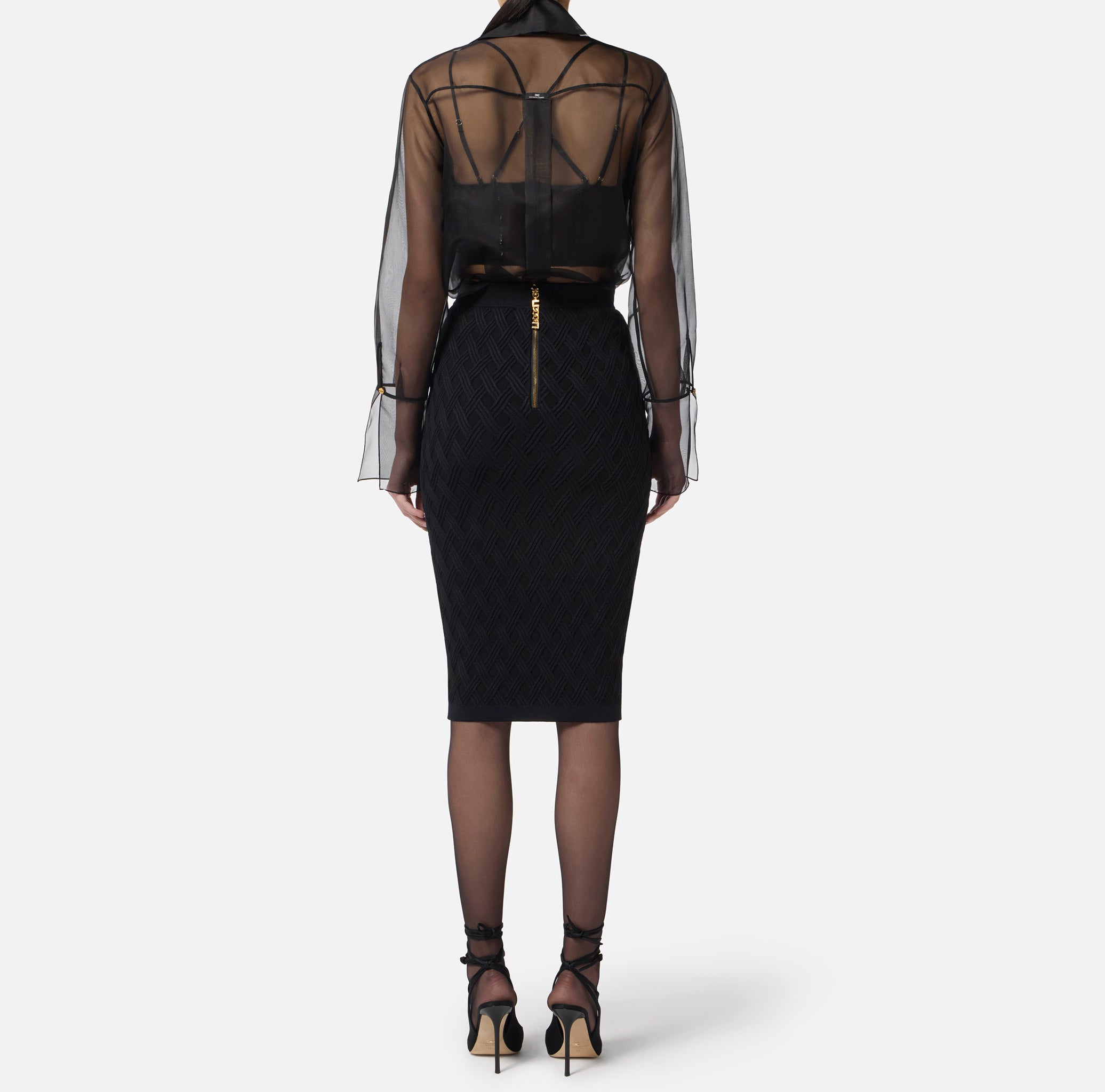 ELISABETTA FRANCHI Gonna Midi Maglia Rombi Catena-Nero