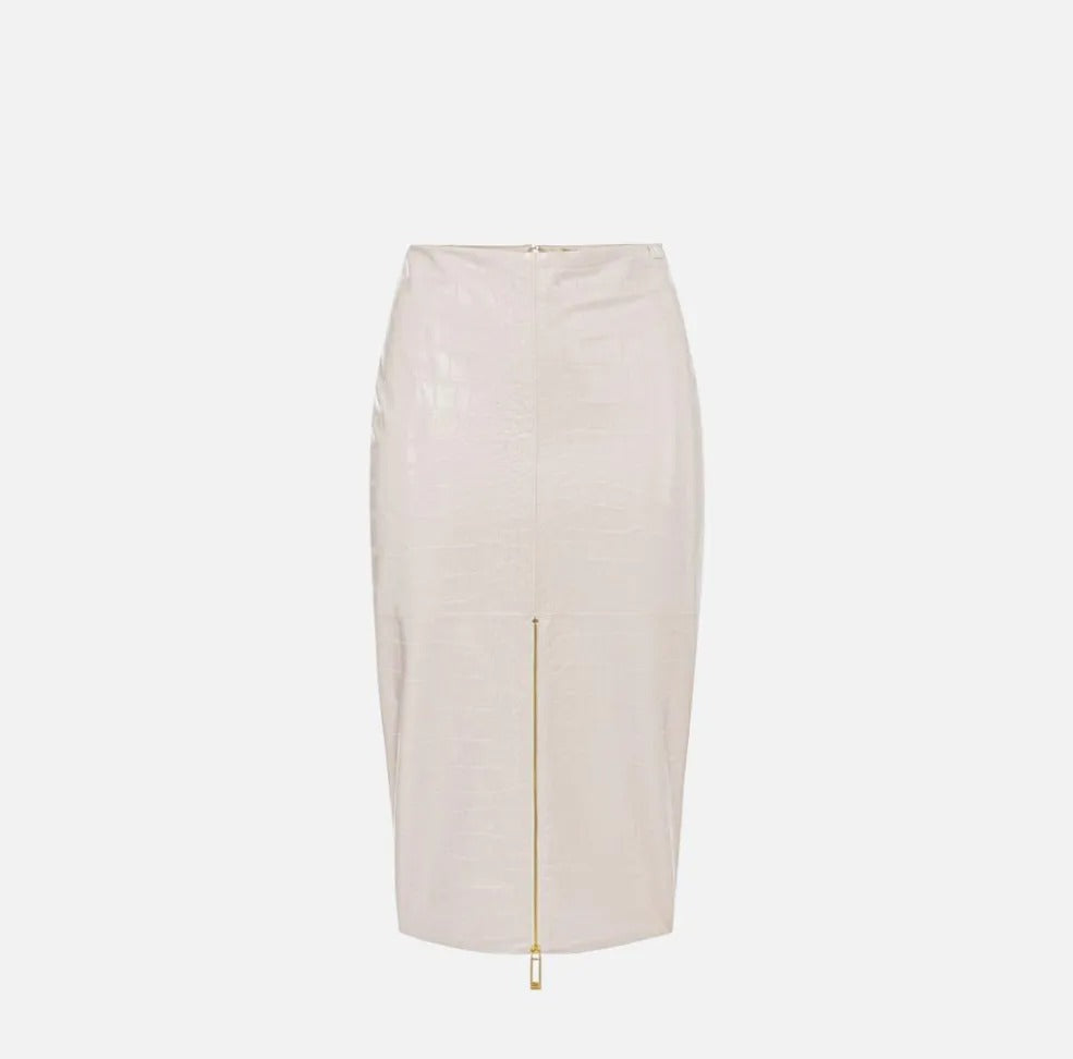 ELISABETTA FRANCHI Gonna Midi Ecopelle Coccodrillo-Milk